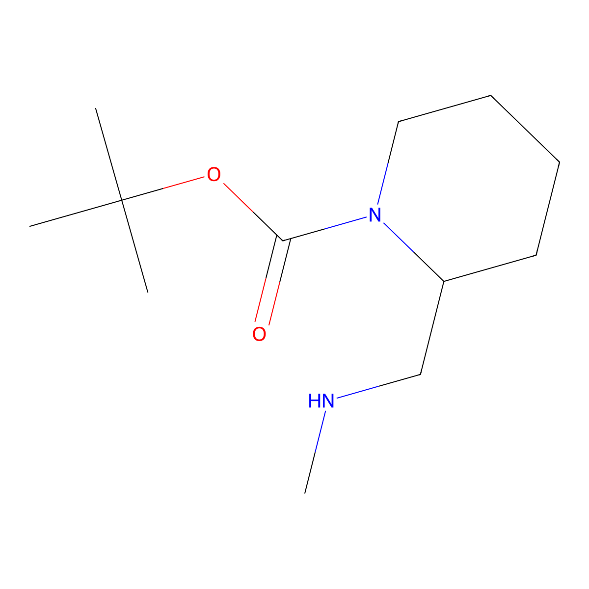 Tert-butyl 2-((methylamino)methyl)piperidine-1-carboxylate molecular structure, CAS 1245645-35-5