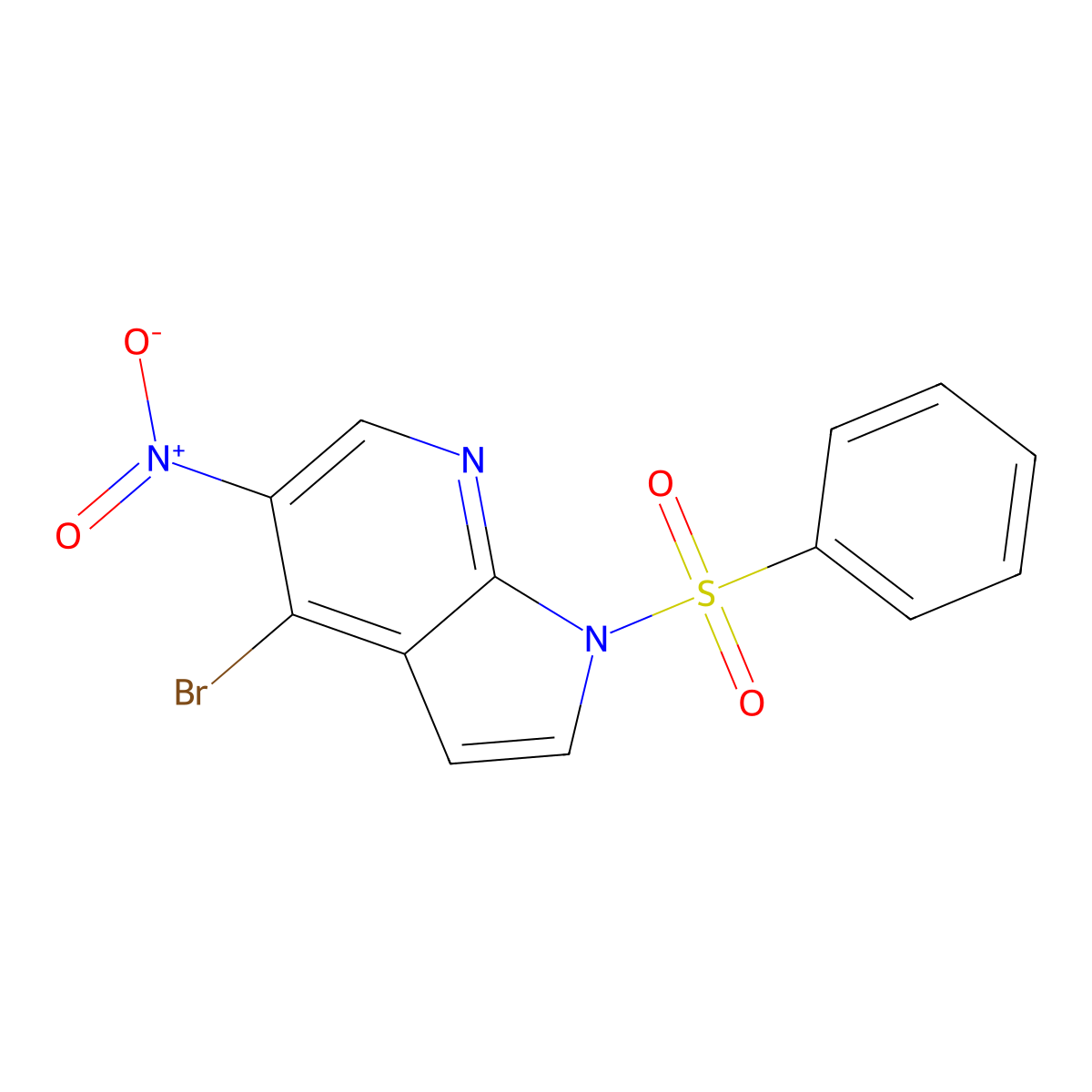4-Bromo-5-nitro-1-(phenylsulfonyl)-1H-pyrrolo[2,3-b]pyridine molecular structure, CAS 1245646-53-0