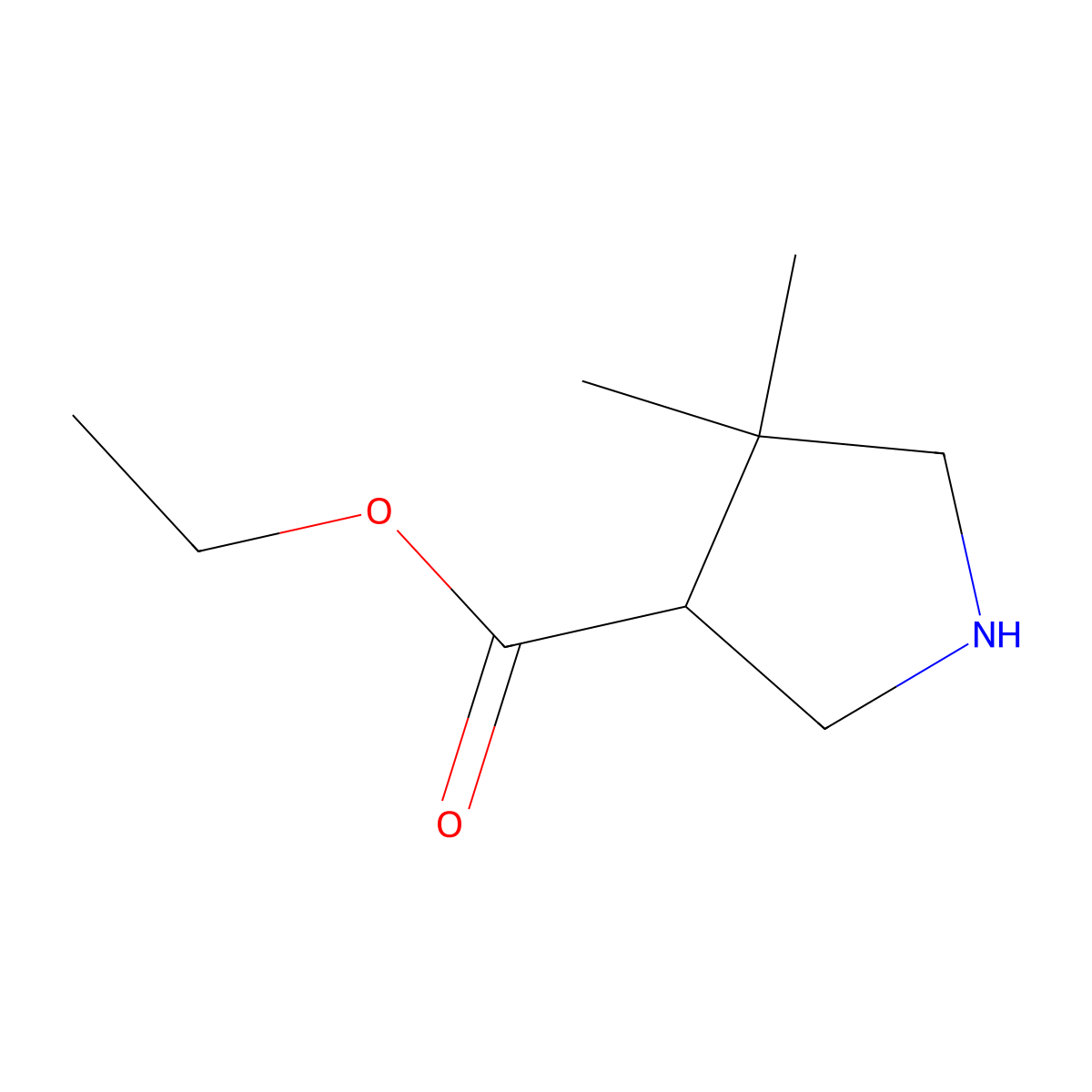 Ethyl 4,4-dimethylpyrrolidine-3-carboxylate molecular structure, CAS 1245649-01-7