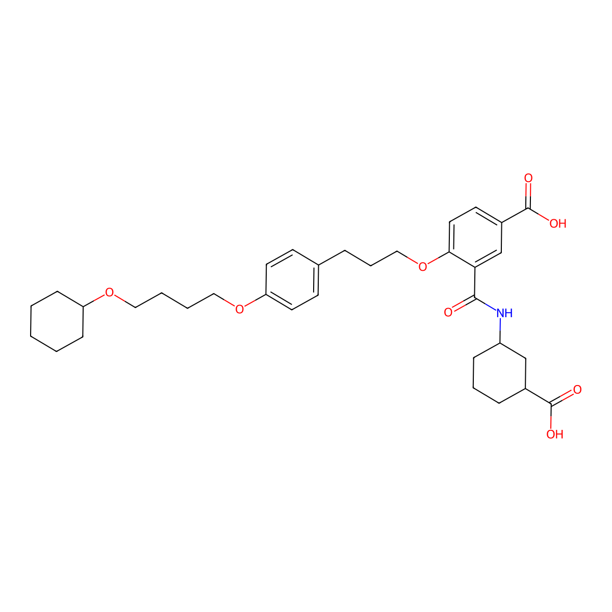 3-(((1S,3S)-3-Carboxycyclohexyl)carbamoyl)-4-(3-(4-(4-(cyclohexyloxy)butoxy)phenyl)propoxy)benzoic acid molecular structure, CAS 1245653-57-9