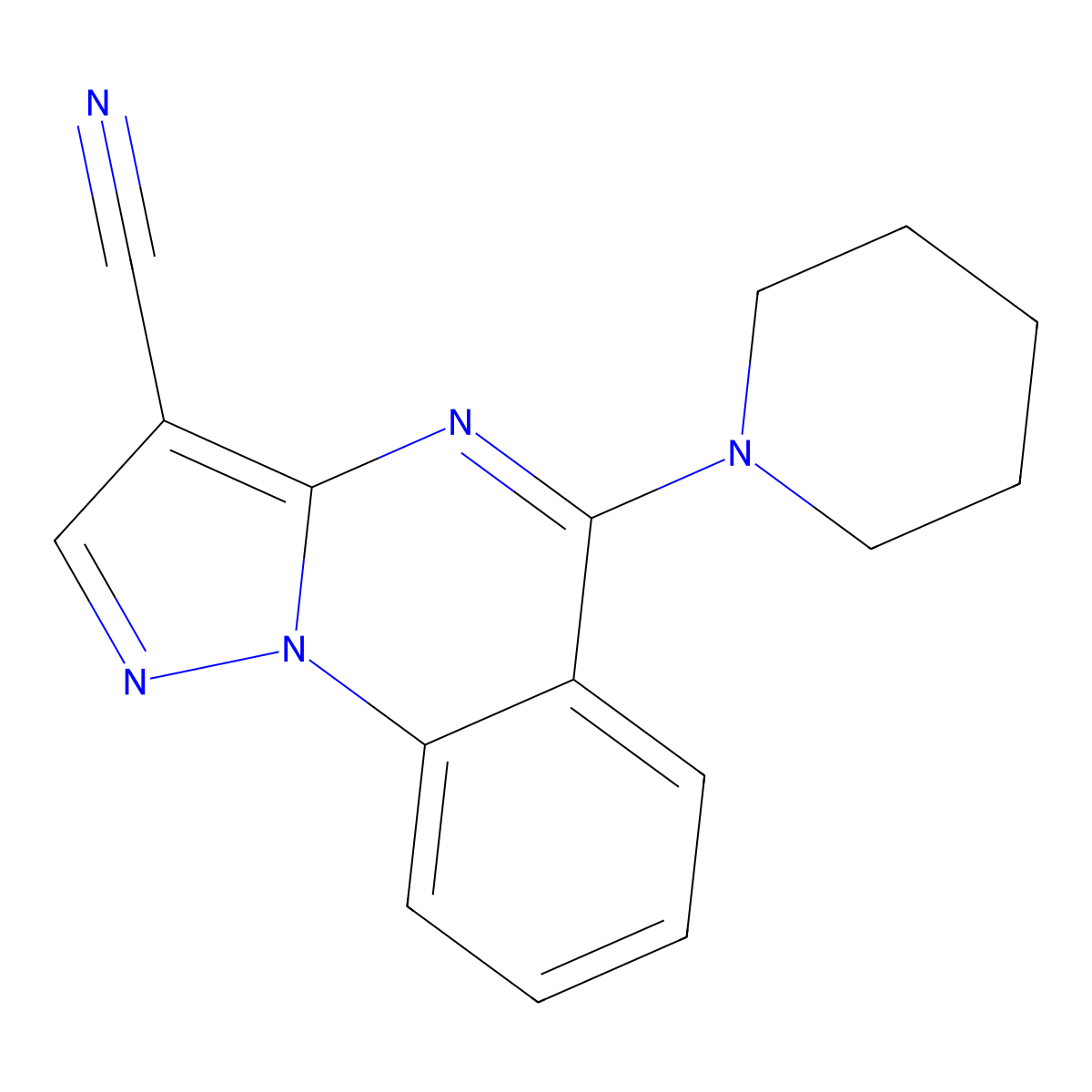 5-Piperidinopyrazolo[1,5-a]quinazoline-3-carbonitrile molecular structure, CAS 124570-60-1