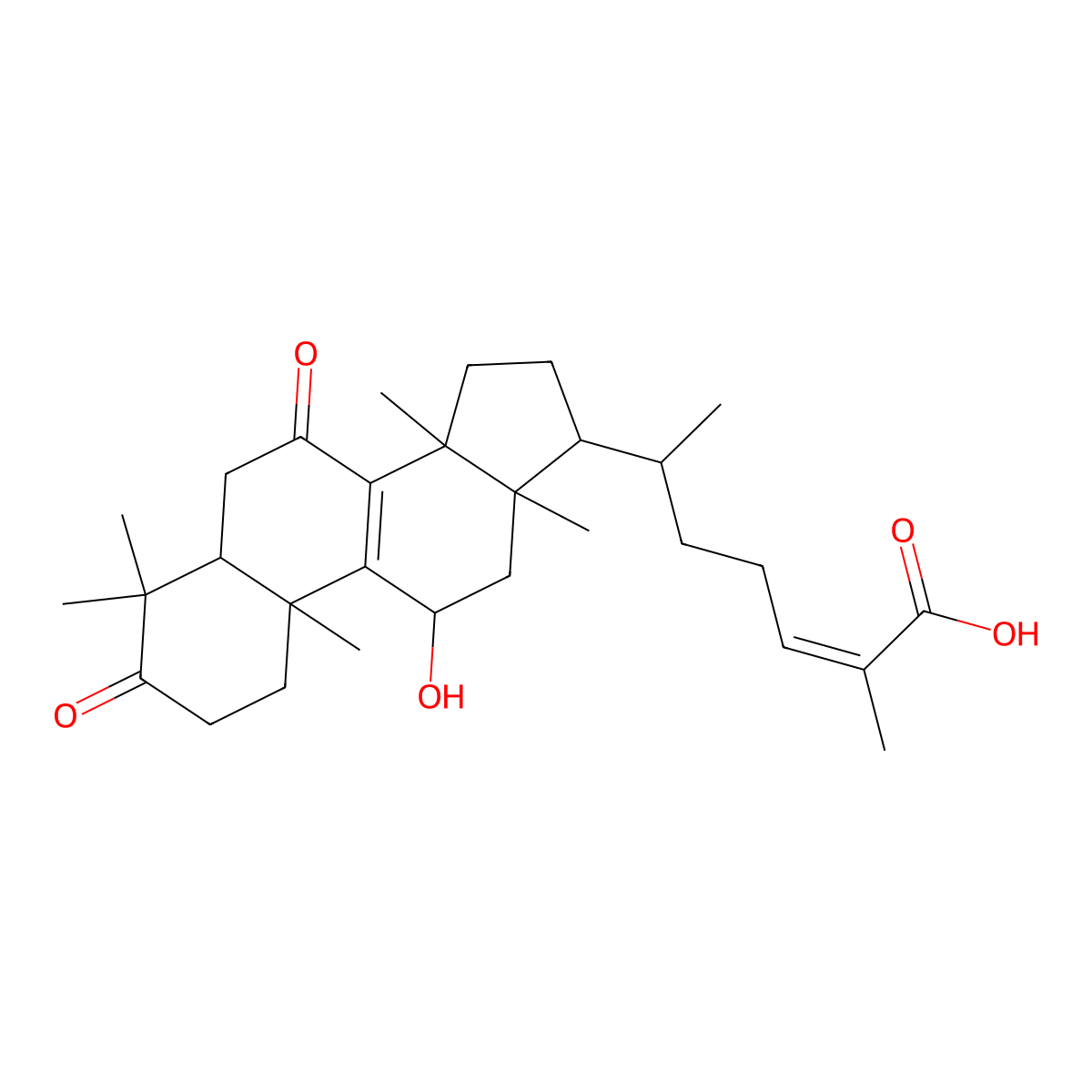 (E,6R)-6-[(10S,11R,13R,14R,17R)-11-hydroxy-4,4,10,13,14-pentamethyl-3,7-dioxo-2,5,6,11,12,15,16,17-octahydro-1H-cyclopenta[a]phenanthren-17-yl]-2-methylhept-2-enoic acid molecular structure, CAS 1245703-70-1