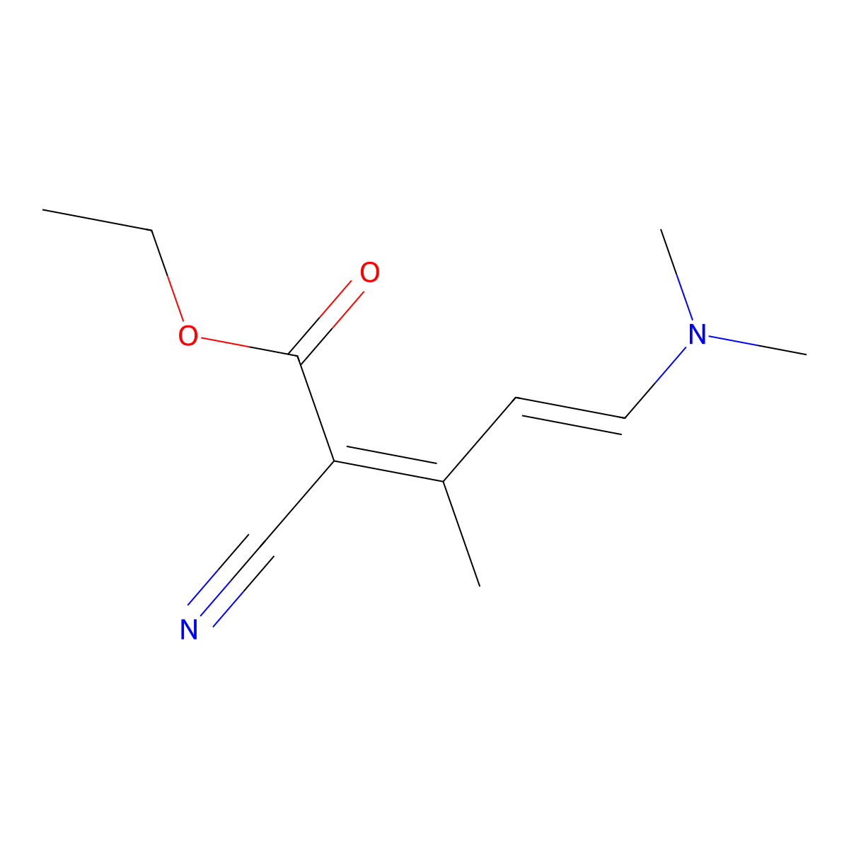 (2E,4E)-2-Cyano-5-dimethylamino-3-methyl-penta-2,4-dienoic acid ethyl ester molecular structure, CAS 124571-74-0