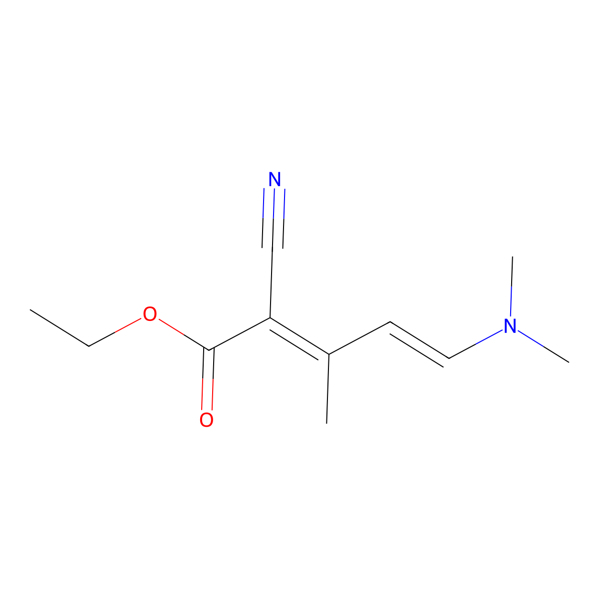 (2E,4E)-2-Cyano-5-dimethylamino-3-methyl-penta-2,4-dienoic acid ethyl ester molecular structure, CAS 124571-74-0