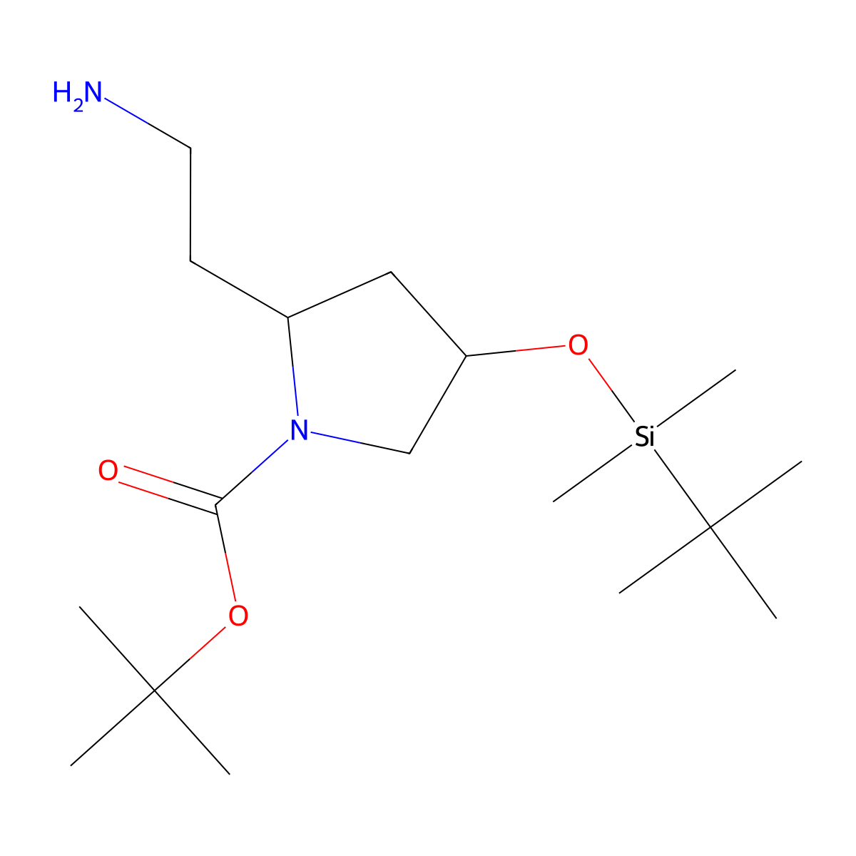 tert-butyl (2R,4R)-2-(2-aminoethyl)-4-[(tert-butyldimethylsilyl)oxy]pyrrolidine-1-carboxylate molecular structure, CAS 1245724-76-8