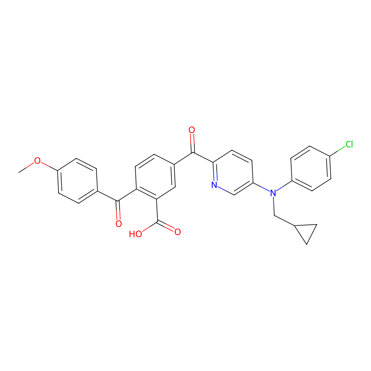 5-[5-[4-chloro-N-(cyclopropylmethyl)anilino]pyridine-2-carbonyl]-2-(4-methoxybenzoyl)benzoic acid molecular structure, CAS 1245734-61-5