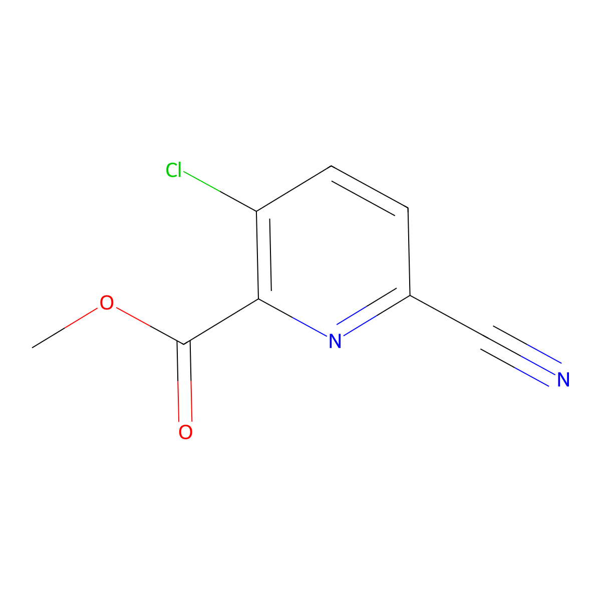 Methyl 3-chloro-6-cyano-2-pyridinecarboxylate molecular structure, CAS 1245735-43-6