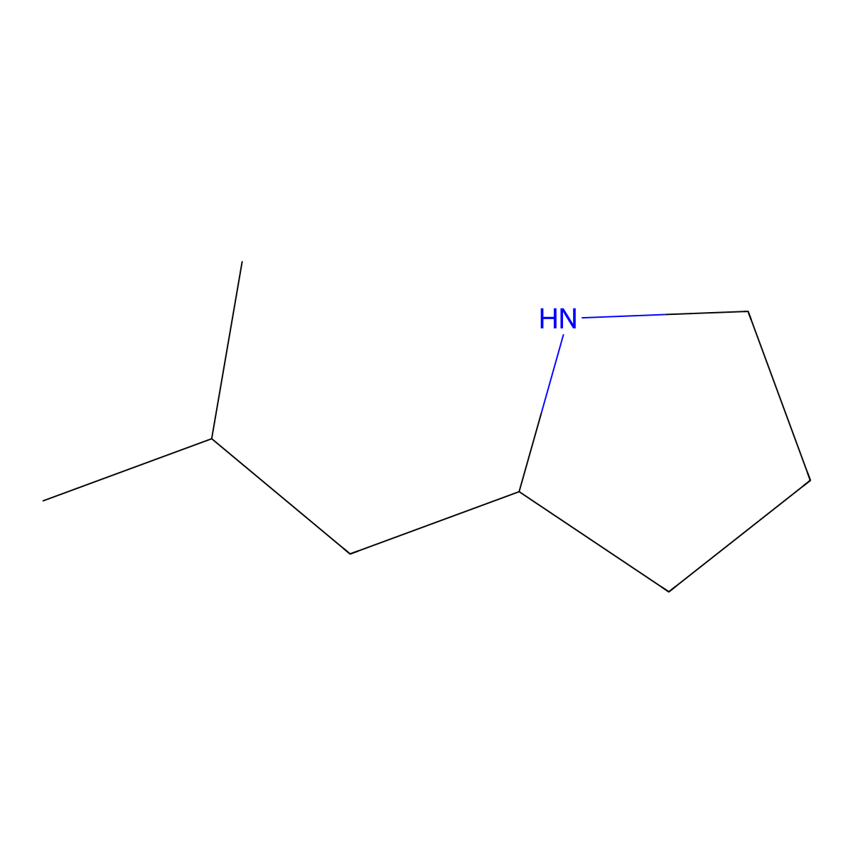 (2R)-2-(2-methylpropyl)pyrrolidine molecular structure, CAS 124575-33-3