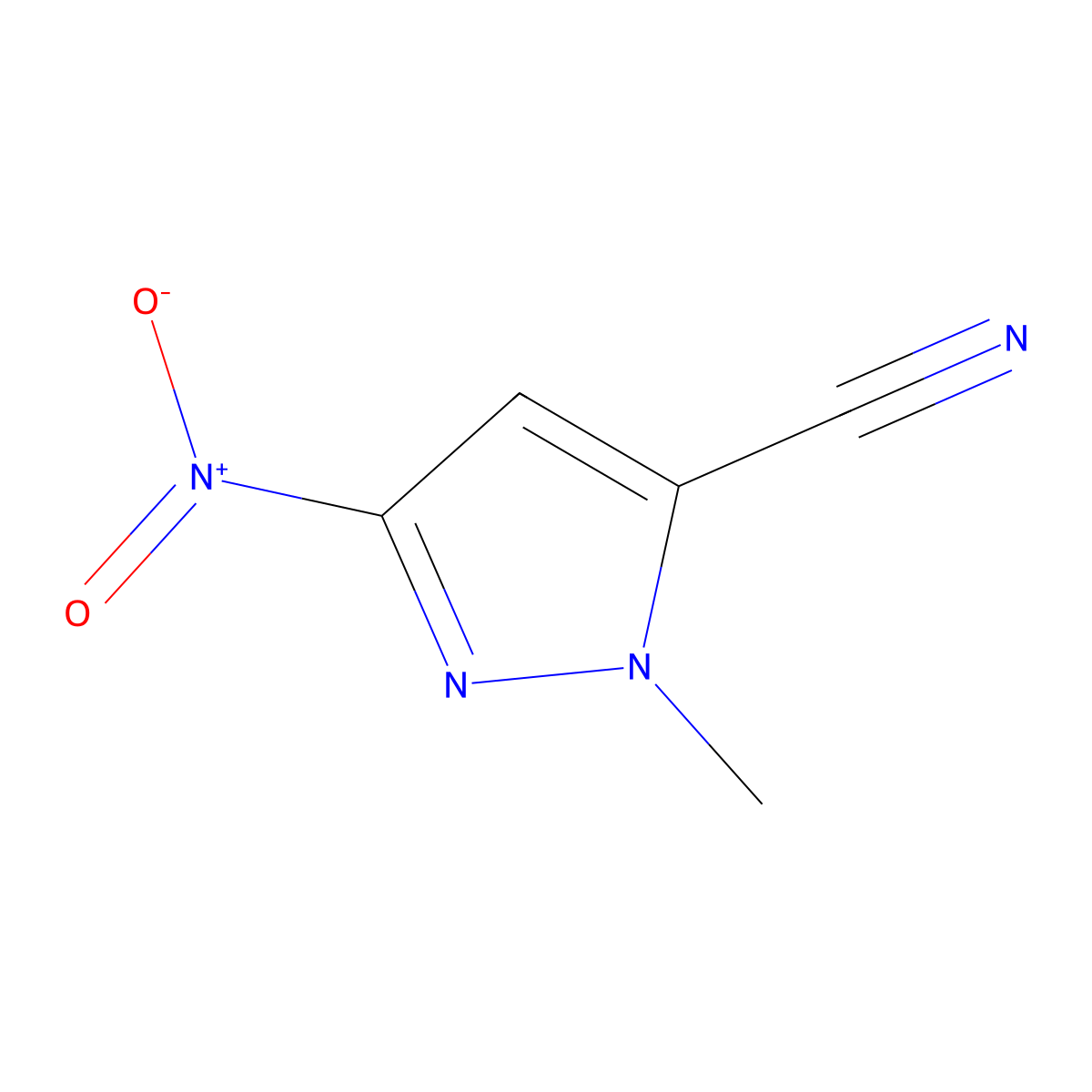 1-methyl-3-nitro-1H-pyrazole-5-carbonitrile molecular structure, CAS 1245771-75-8