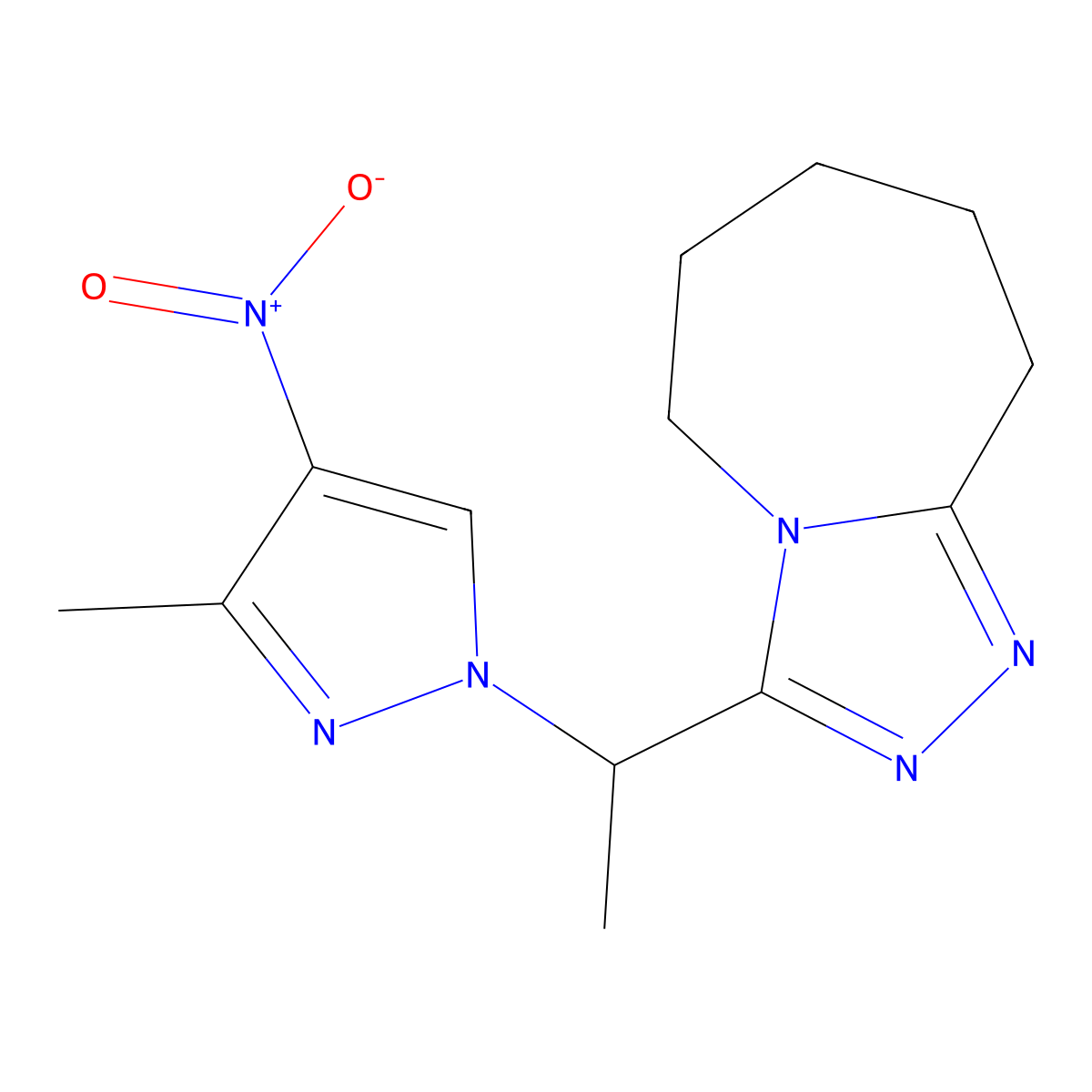 3-[1-(3-methyl-4-nitro-1H-pyrazol-1-yl)ethyl]-6,7,8,9-tetrahydro-5H-[1,2,4]triazolo[4,3-a]azepine molecular structure, CAS 1245771-83-8