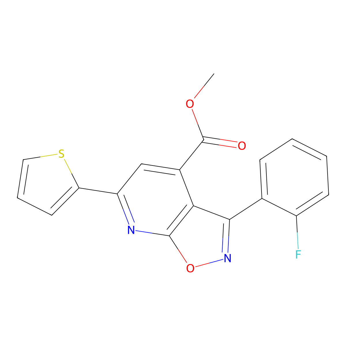 Methyl 3-(2-fluorophenyl)-6-(thiophen-2-yl)[1,2]oxazolo[5,4-b]pyridine-4-carboxylate molecular structure, CAS 1245771-91-8