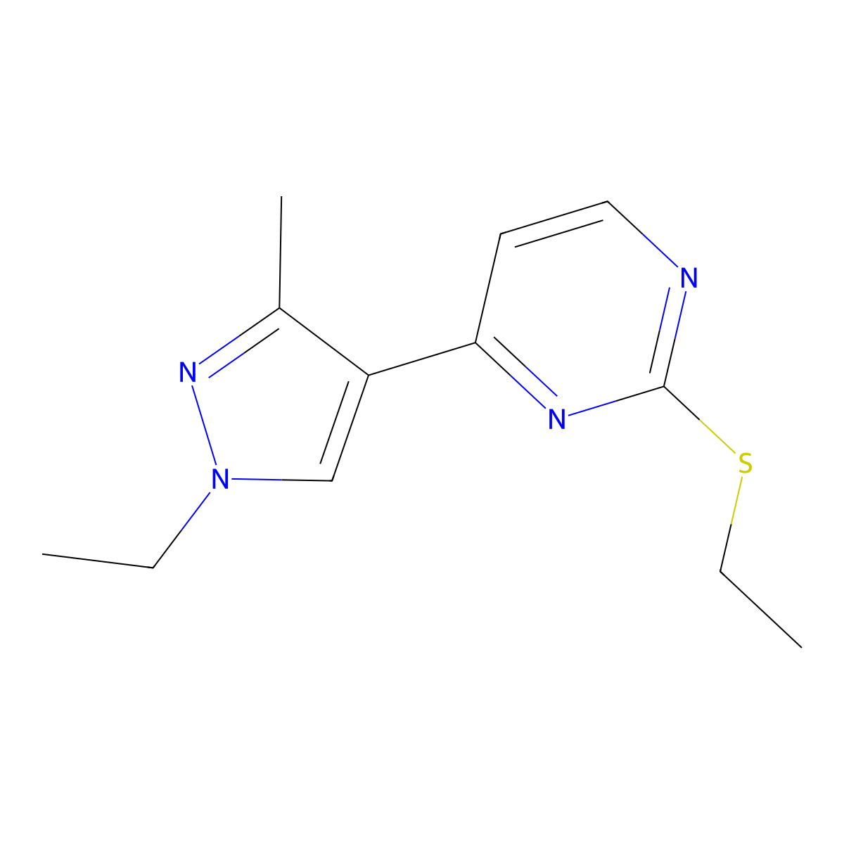 4-(1-ethyl-3-methyl-1H-pyrazol-4-yl)-2-(ethylsulfanyl)pyrimidine molecular structure, CAS 1245772-16-0