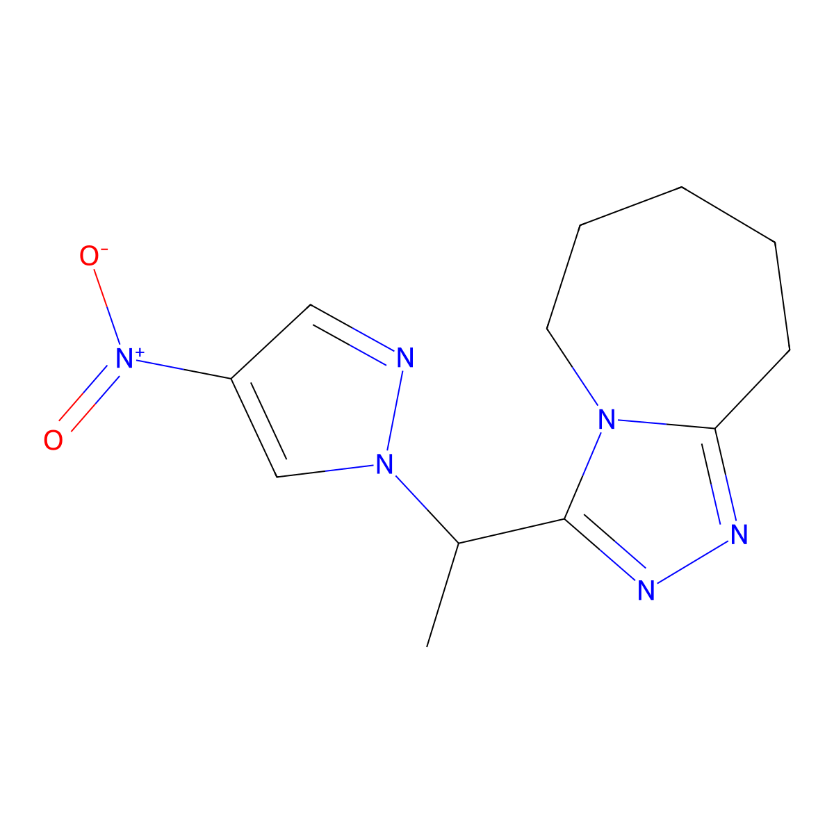 3-[1-(4-nitro-1H-pyrazol-1-yl)ethyl]-6,7,8,9-tetrahydro-5H-[1,2,4]triazolo[4,3-a]azepine molecular structure, CAS 1245772-21-7