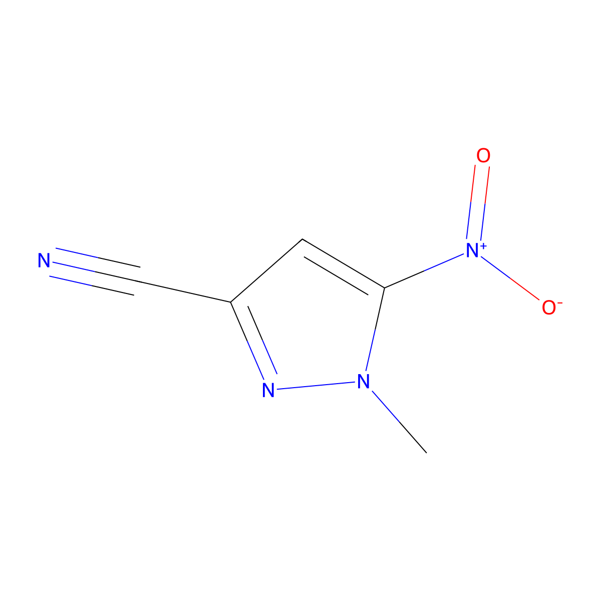 1-methyl-5-nitro-1H-pyrazole-3-carbonitrile molecular structure, CAS 1245772-35-3
