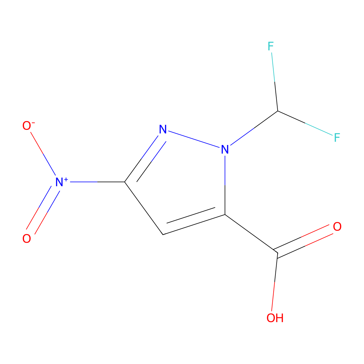 1-(difluoromethyl)-3-nitro-1H-pyrazole-5-carboxylic acid molecular structure, CAS 1245772-54-6