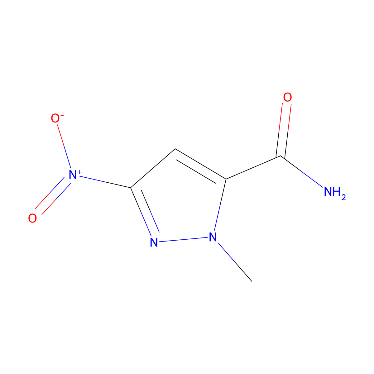 1-methyl-3-nitro-1H-pyrazole-5-carboxamide molecular structure, CAS 1245772-60-4
