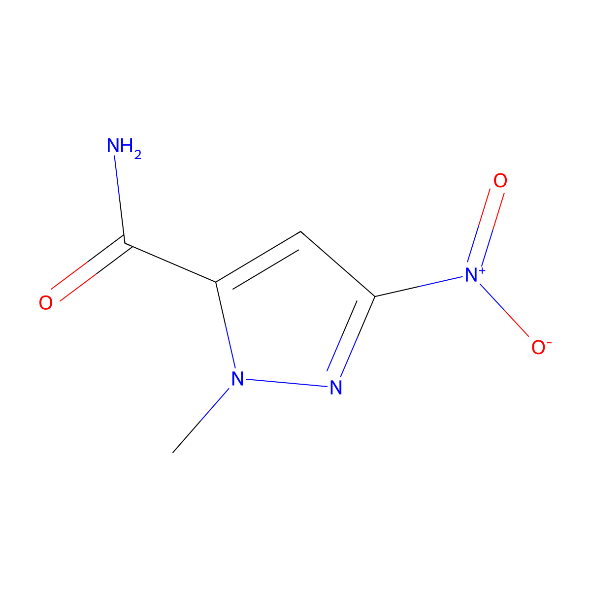 1-methyl-3-nitro-1H-pyrazole-5-carboxamide molecular structure, CAS 1245772-60-4