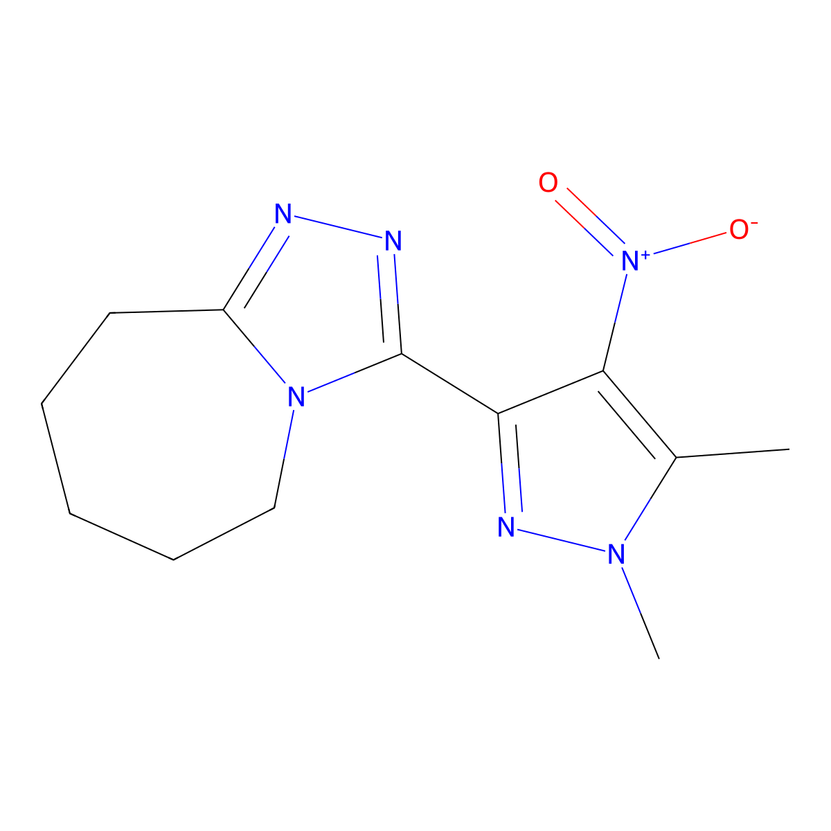 3-(1,5-dimethyl-4-nitro-1H-pyrazol-3-yl)-6,7,8,9-tetrahydro-5H-[1,2,4]triazolo[4,3-a]azepine molecular structure, CAS 1245772-74-0