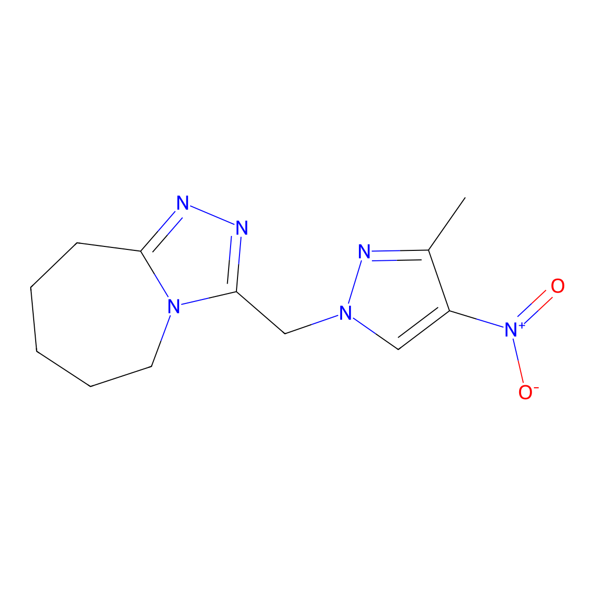 3-[(3-methyl-4-nitro-1H-pyrazol-1-yl)methyl]-6,7,8,9-tetrahydro-5H-[1,2,4]triazolo[4,3-a]azepine molecular structure, CAS 1245772-82-0