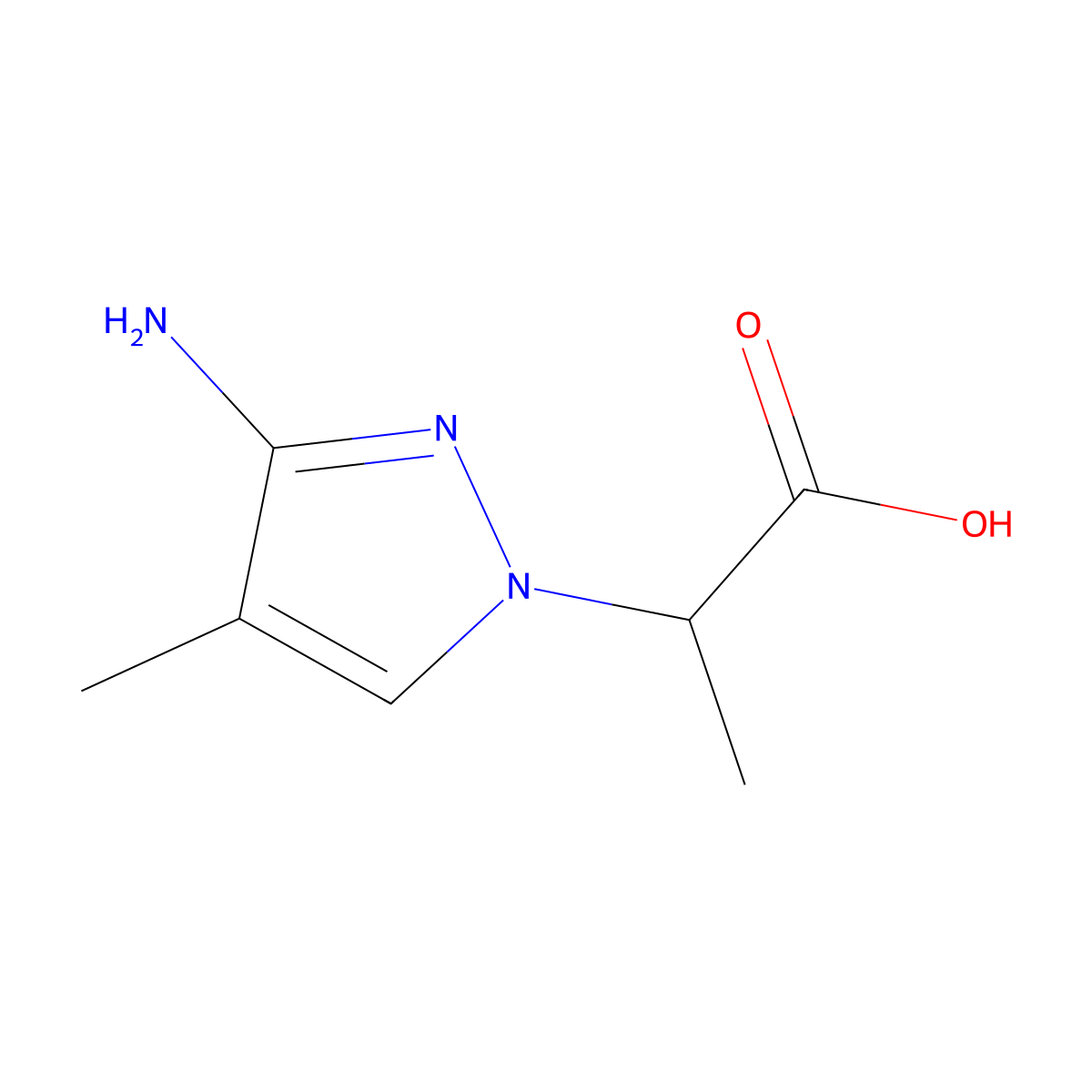 2-(3-amino-4-methyl-1H-pyrazol-1-yl)propanoic acid molecular structure, CAS 1245772-90-0