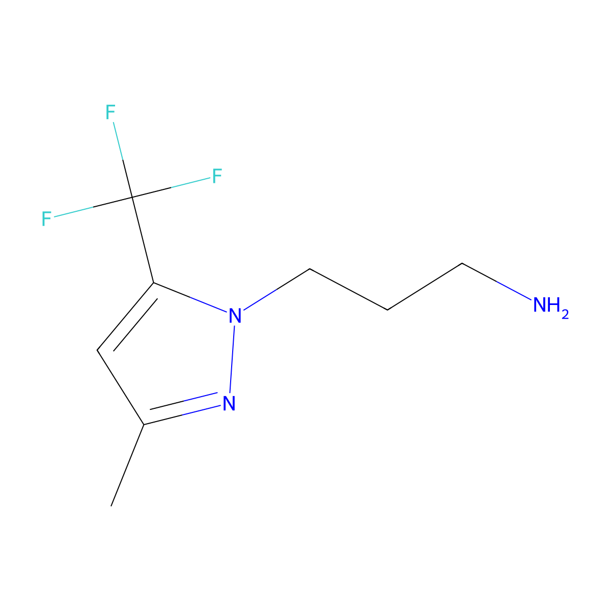 3-[3-methyl-5-(trifluoromethyl)-1H-pyrazol-1-yl]propan-1-amine molecular structure, CAS 1245772-91-1