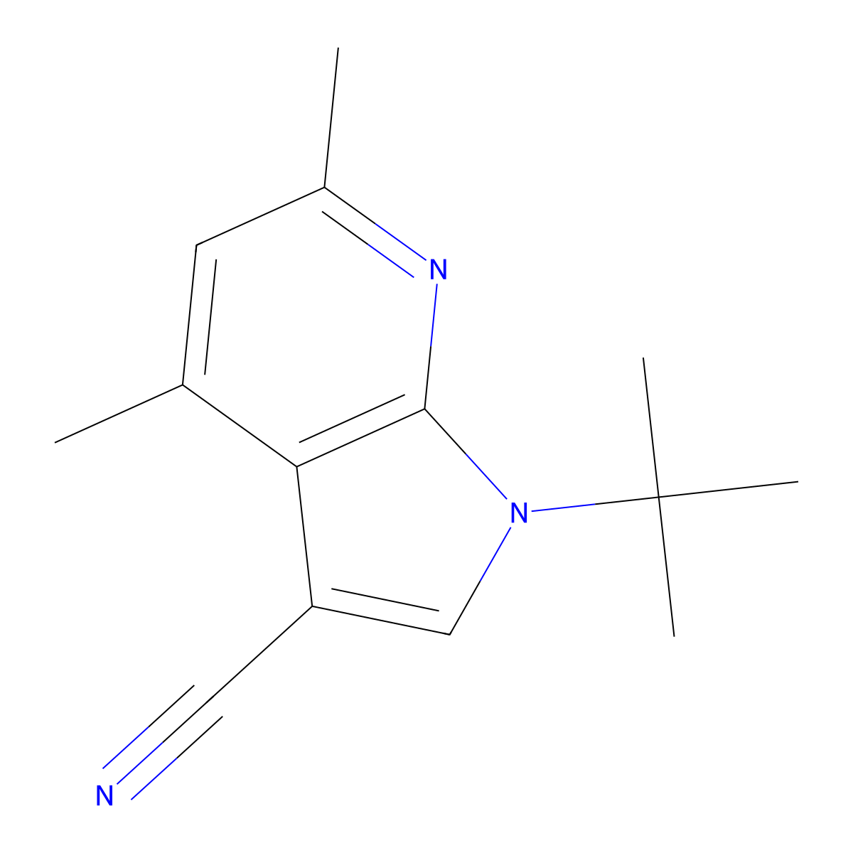 1-tert-butyl-4,6-dimethyl-1H-pyrrolo[2,3-b]pyridine-3-carbonitrile molecular structure, CAS 1245772-92-2