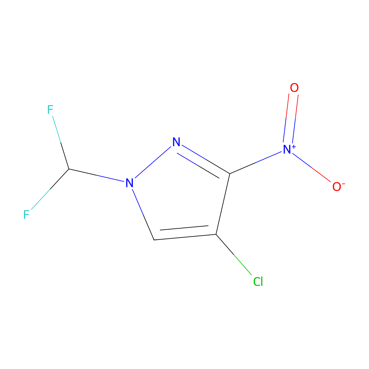 4-chloro-1-(difluoromethyl)-3-nitro-1H-pyrazole molecular structure, CAS 1245773-01-6