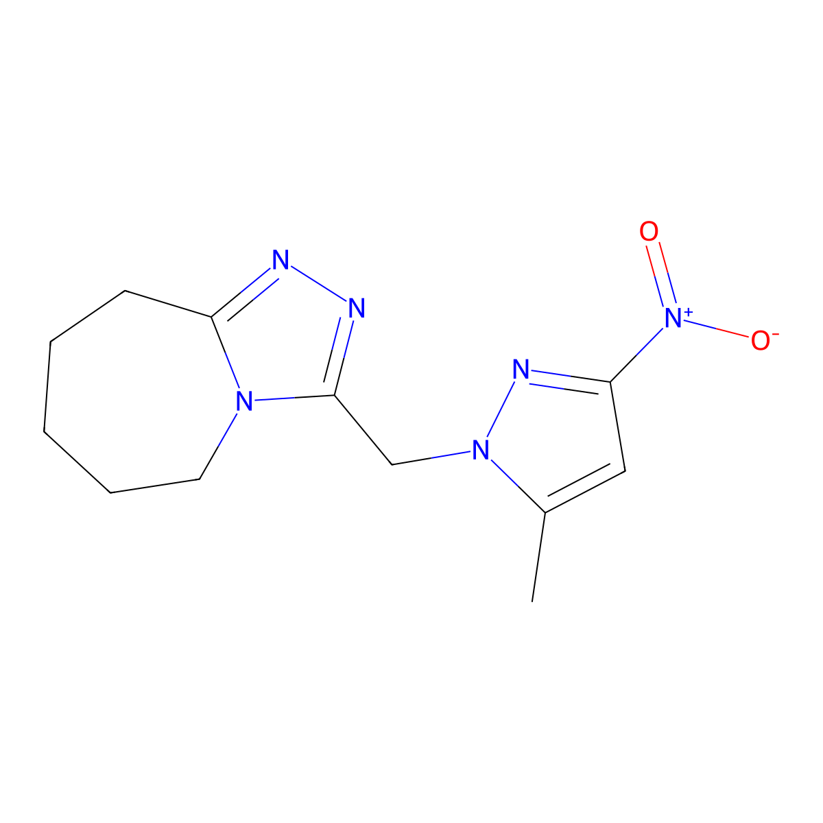 3-[(5-methyl-3-nitro-1H-pyrazol-1-yl)methyl]-6,7,8,9-tetrahydro-5H-[1,2,4]triazolo[4,3-a]azepine molecular structure, CAS 1245773-07-2