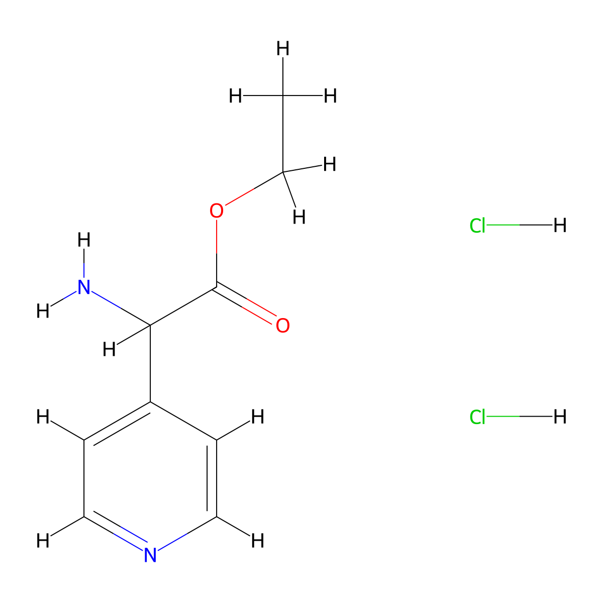 Ethyl 2-amino-2-(4-pyridinyl)acetate dihydrochloride molecular structure, CAS 1245782-70-0