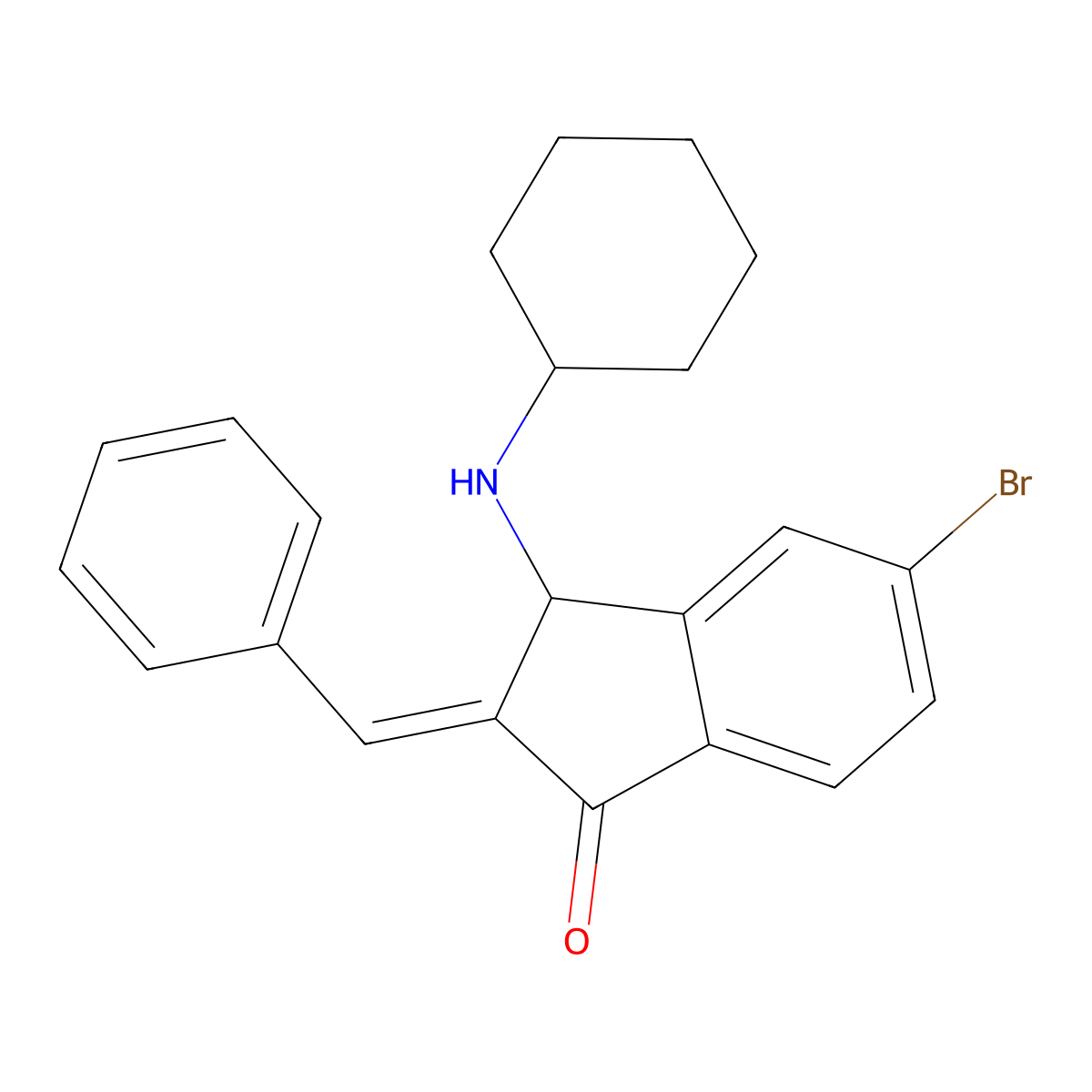 (E)-2-Benzylidene-5-bromo-3-(cyclohexylamino)-2,3-dihydro-1H-inden-1-one molecular structure, CAS 1245792-67-9