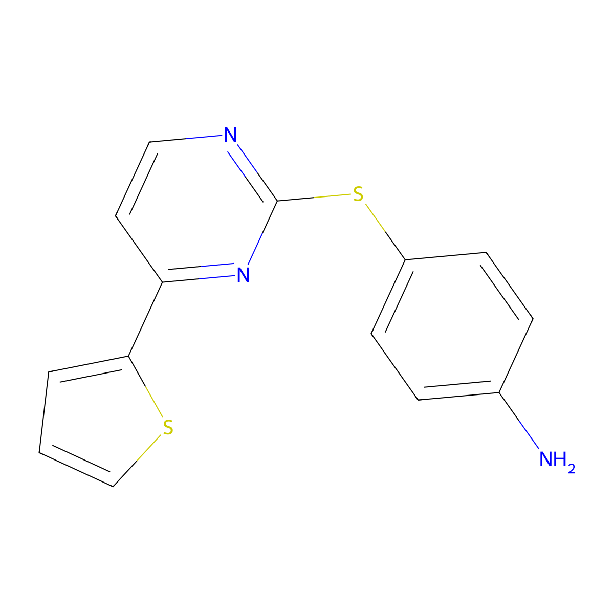 4-((4-(Thiophen-2-yl)pyrimidin-2-yl)thio)aniline molecular structure, CAS 1245806-62-5