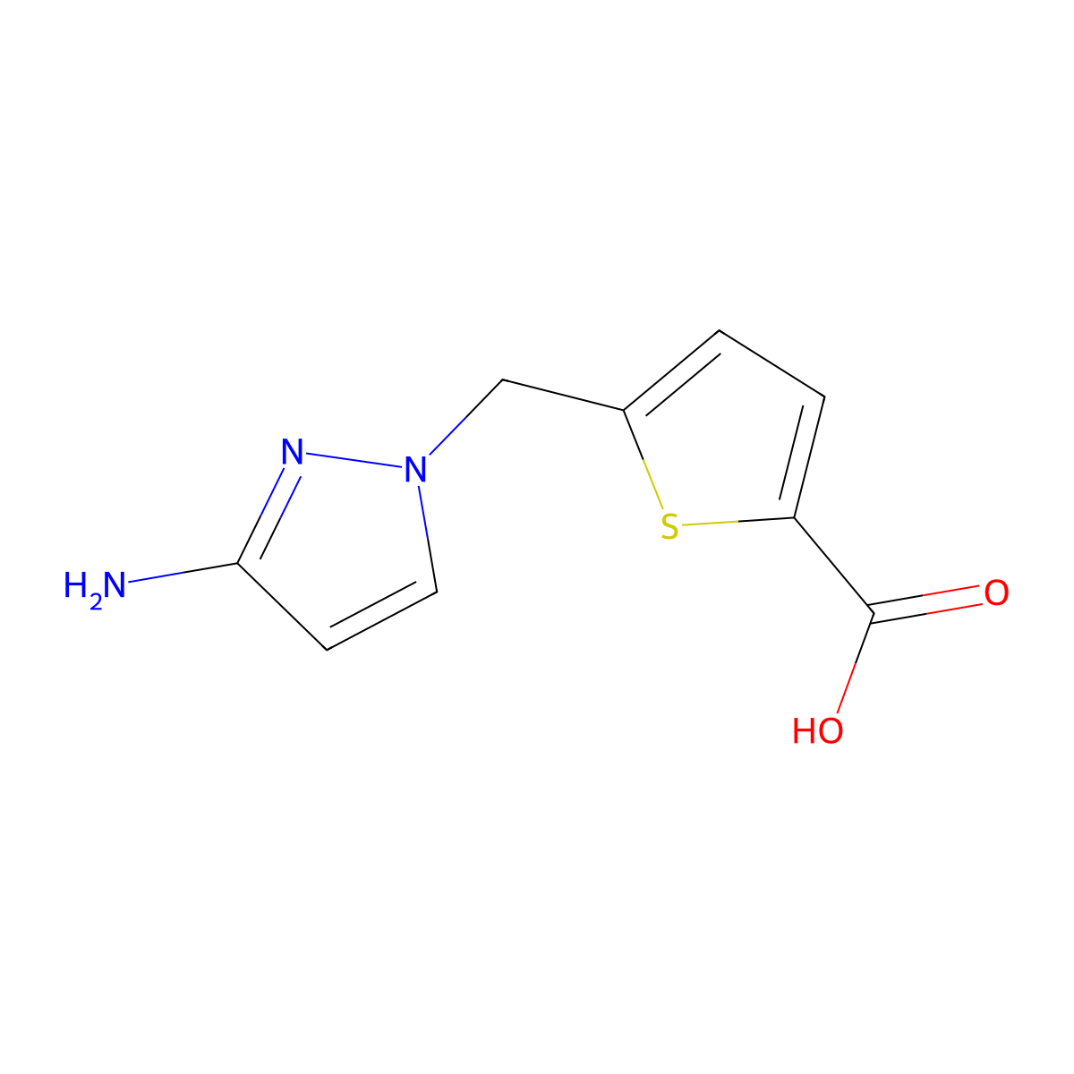 5-[(3-amino-1H-pyrazol-1-yl)methyl]thiophene-2-carboxylic acid molecular structure, CAS 1245806-66-9
