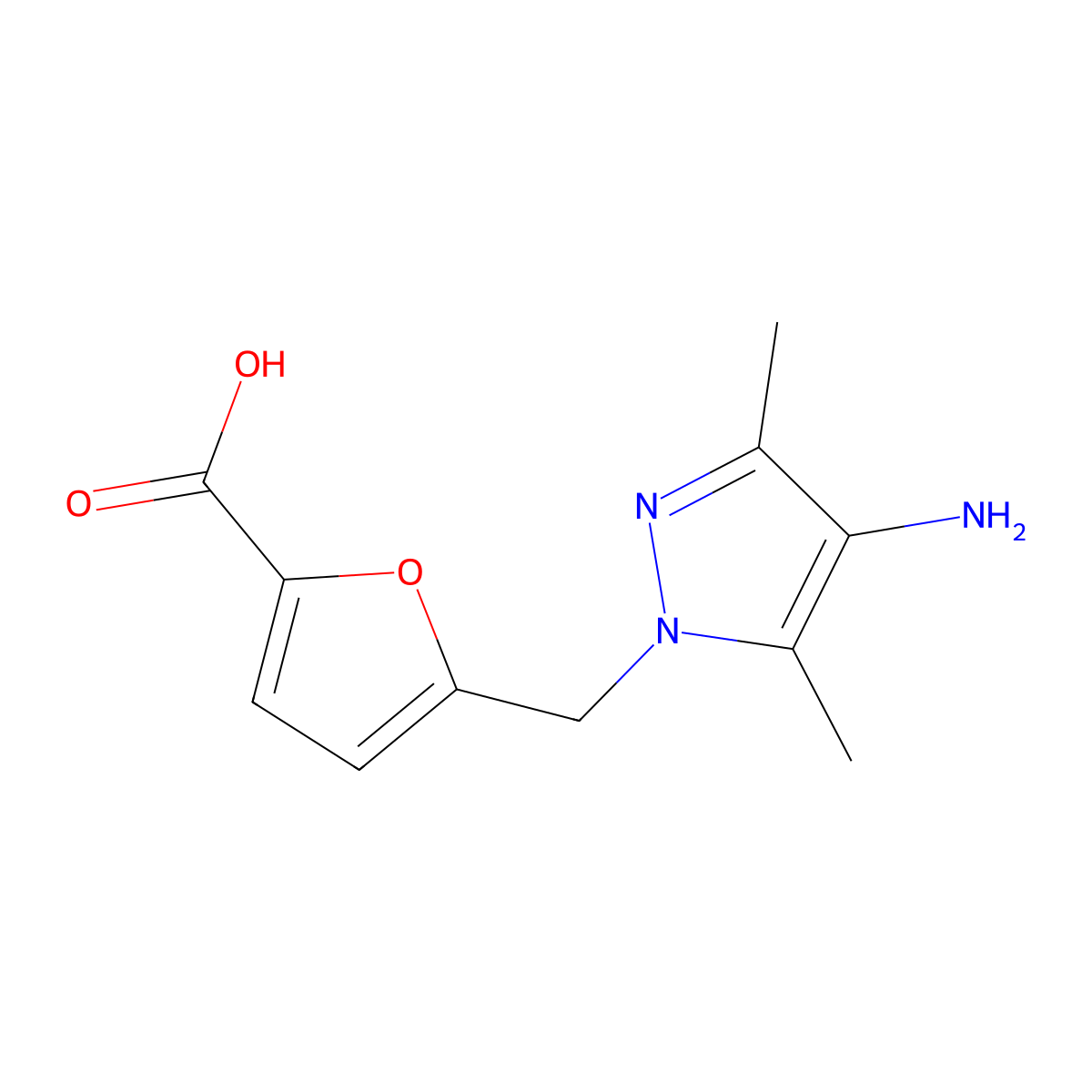 5-[(4-amino-3,5-dimethyl-1H-pyrazol-1-yl)methyl]furan-2-carboxylic acid molecular structure, CAS 1245806-67-0