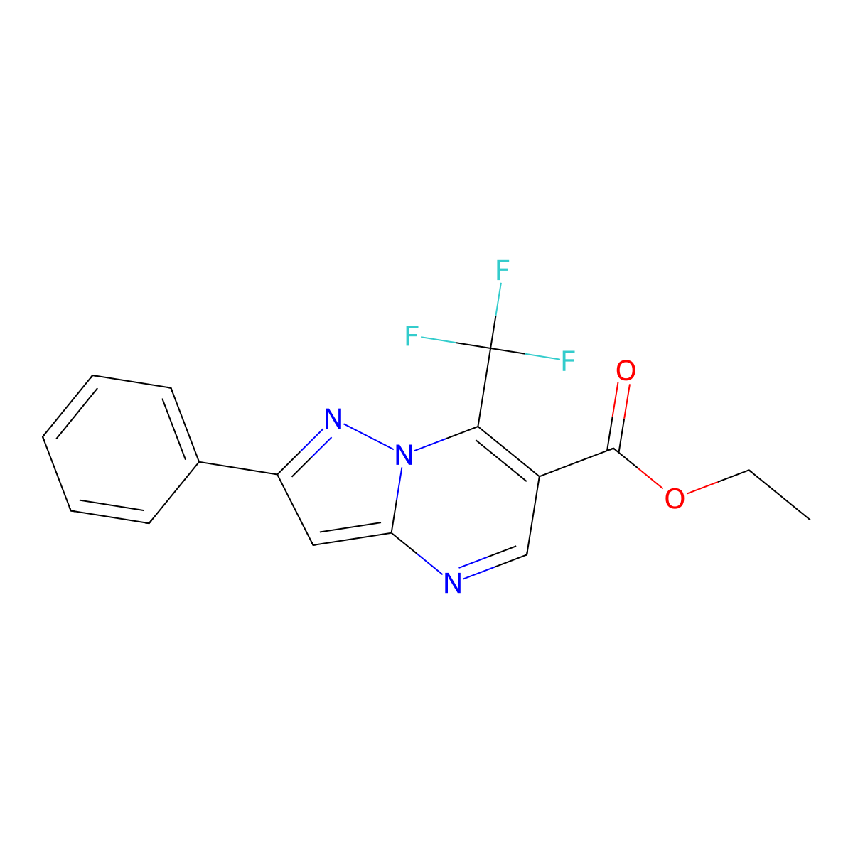 Ethyl 2-phenyl-7-(trifluoromethyl)pyrazolo[1,5-a]pyrimidine-6-carboxylate molecular structure, CAS 1245807-16-2