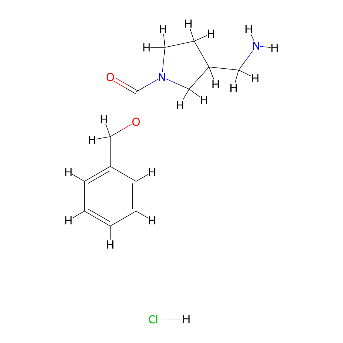Benzyl 3-(aminomethyl)pyrrolidine-1-carboxylate hydrochloride molecular structure, CAS 1245807-19-5