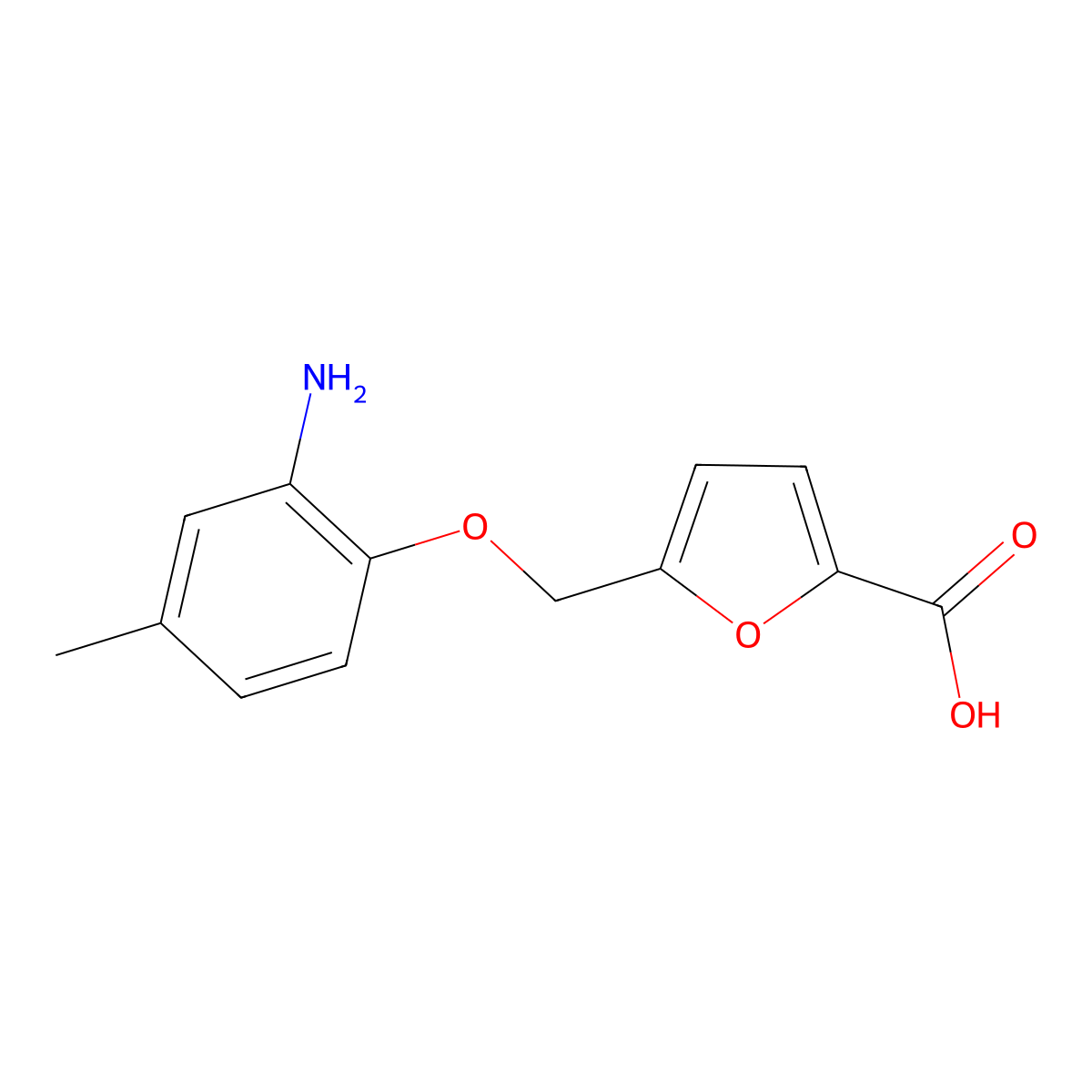 5-((2-Amino-4-methylphenoxy)methyl)furan-2-carboxylic acid molecular structure, CAS 1245807-25-3