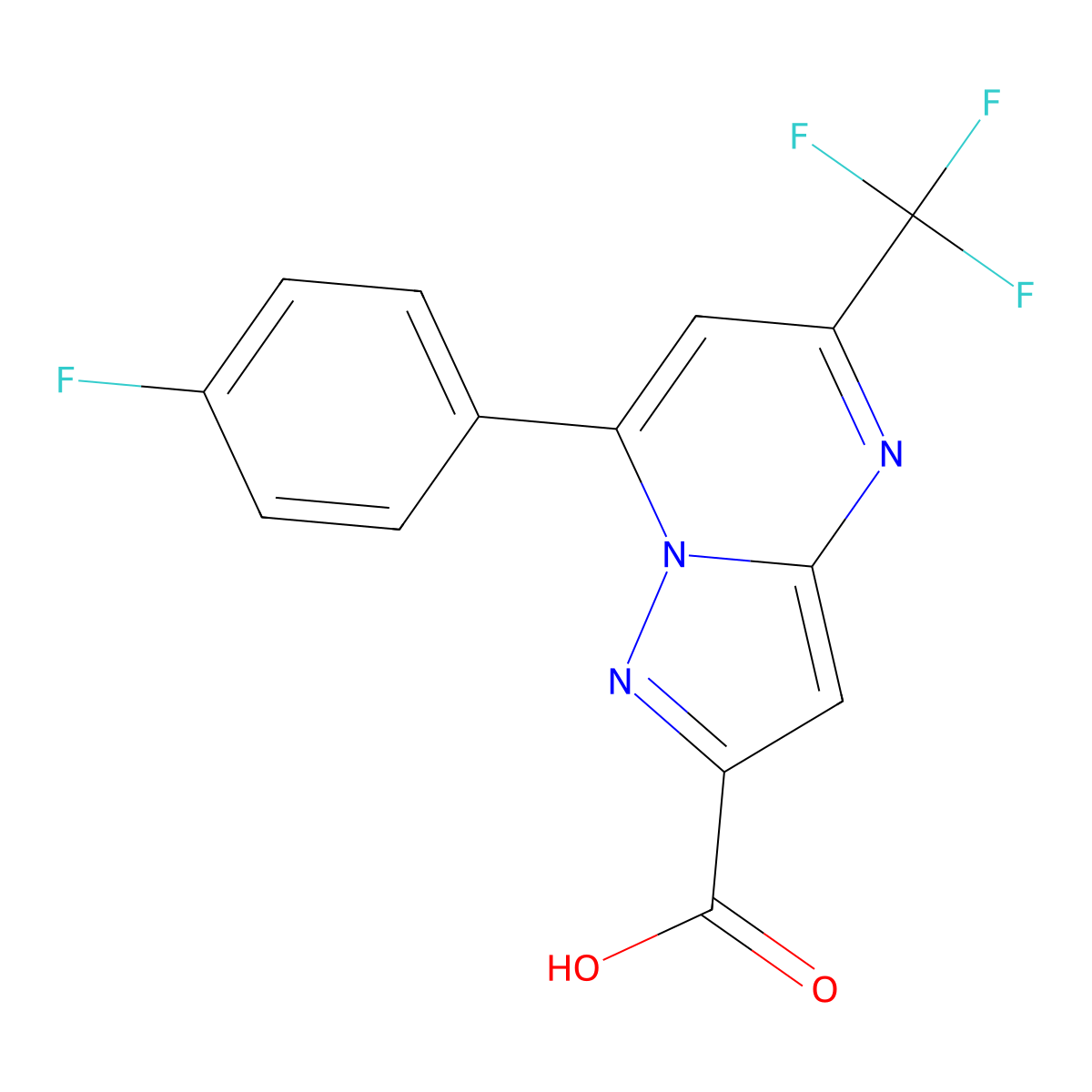 7-(4-Fluorophenyl)-5-(trifluoromethyl)pyrazolo[1,5-a]pyrimidine-2-carboxylic acid molecular structure, CAS 1245807-65-1