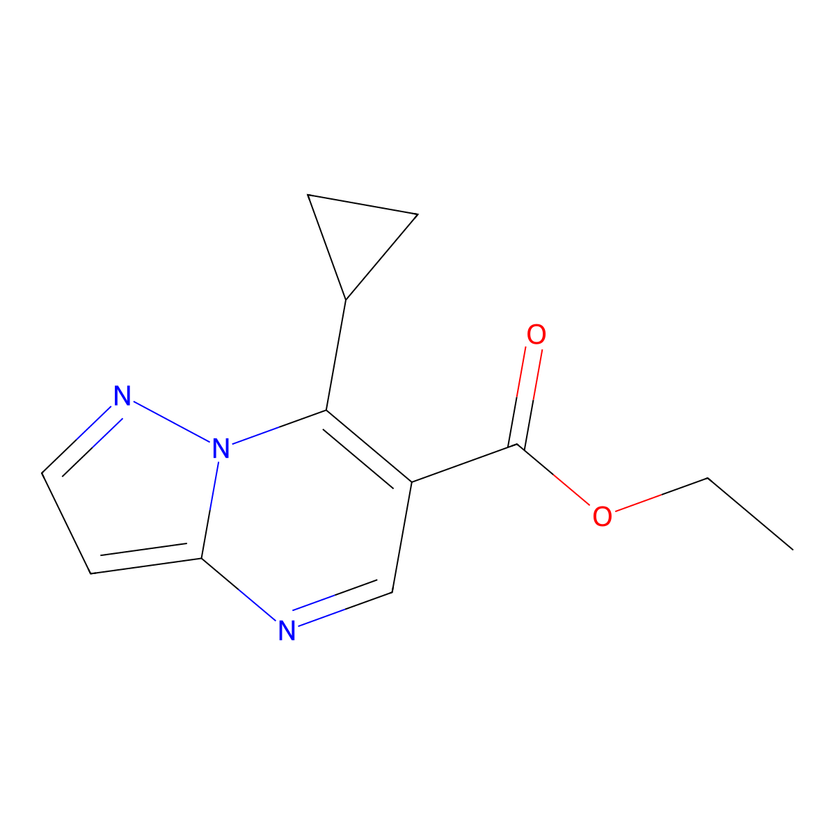 Ethyl 7-cyclopropylpyrazolo[1,5-a]pyrimidine-6-carboxylate molecular structure, CAS 1245807-82-2