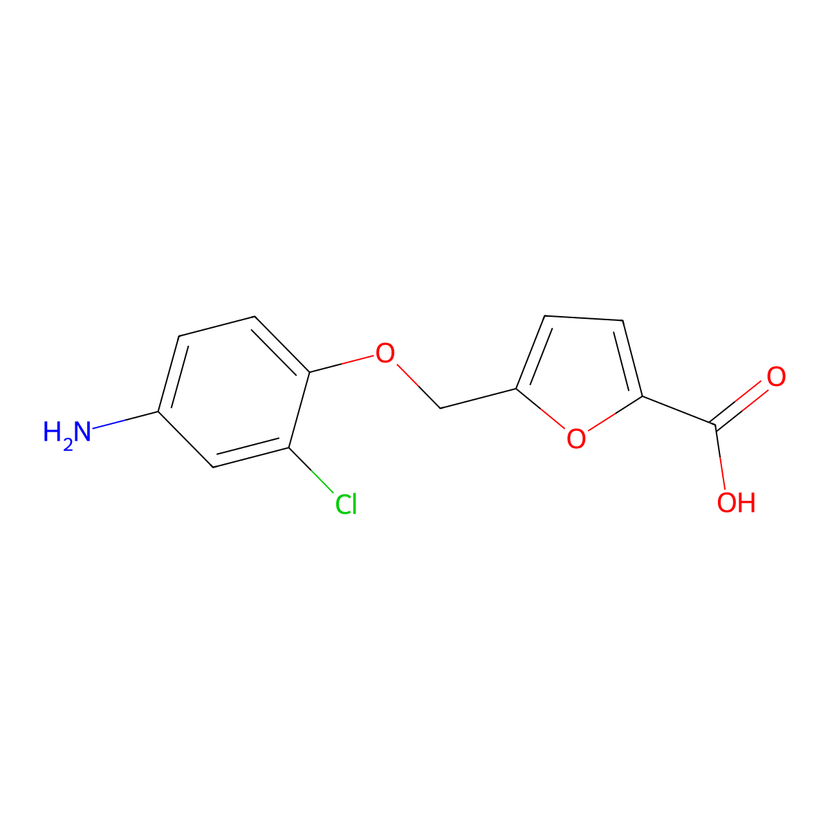 5-((4-Amino-2-chlorophenoxy)methyl)furan-2-carboxylic acid molecular structure, CAS 1245808-08-5