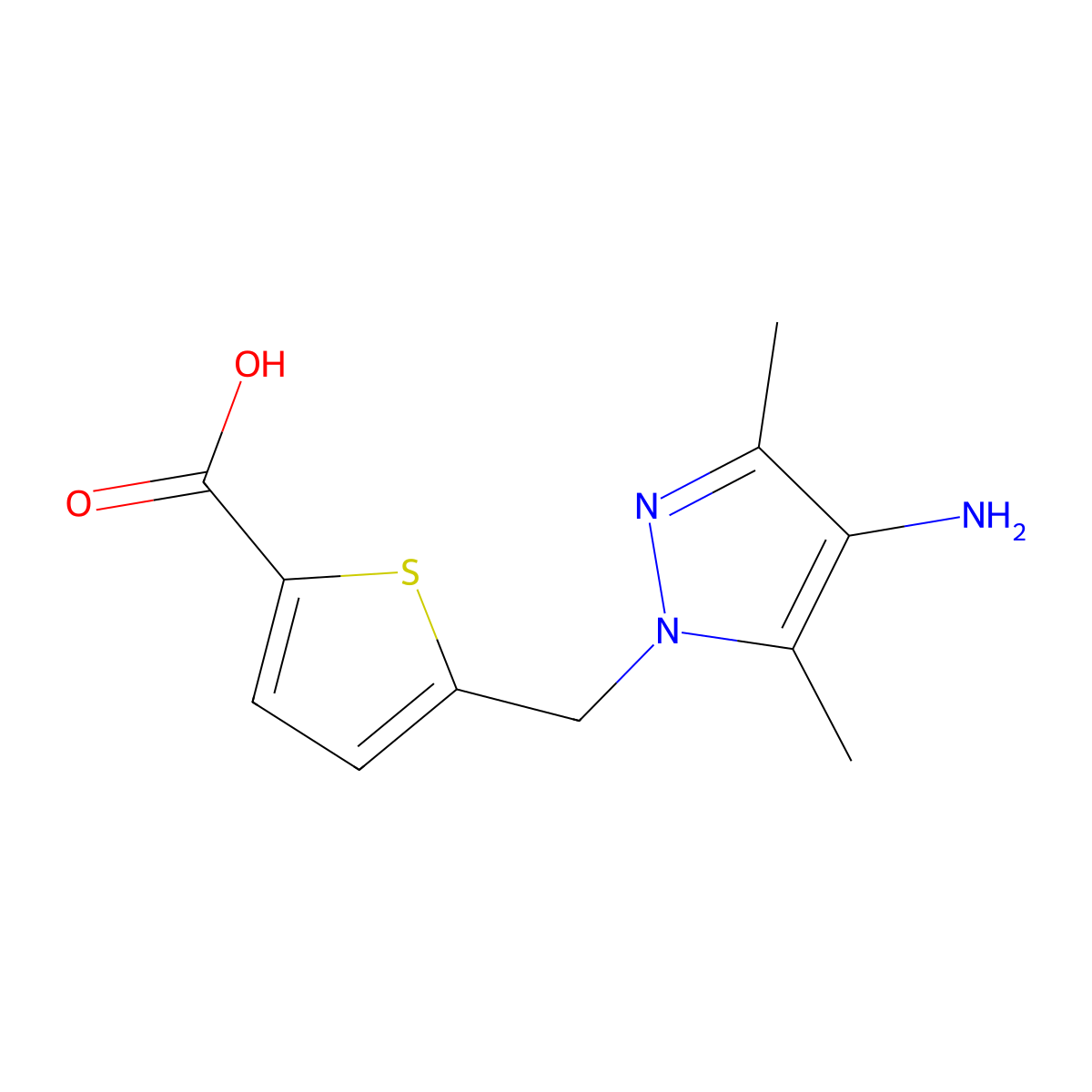 5-[(4-amino-3,5-dimethyl-1H-pyrazol-1-yl)methyl]thiophene-2-carboxylic acid molecular structure, CAS 1245808-13-2
