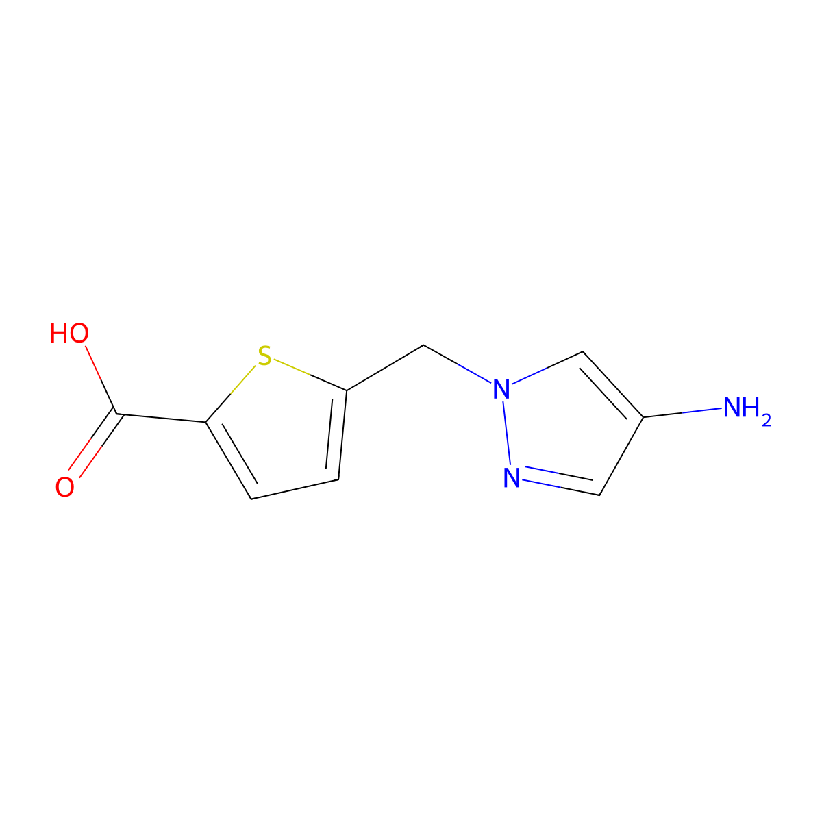 5-[(4-amino-1H-pyrazol-1-yl)methyl]thiophene-2-carboxylic acid molecular structure, CAS 1245808-14-3