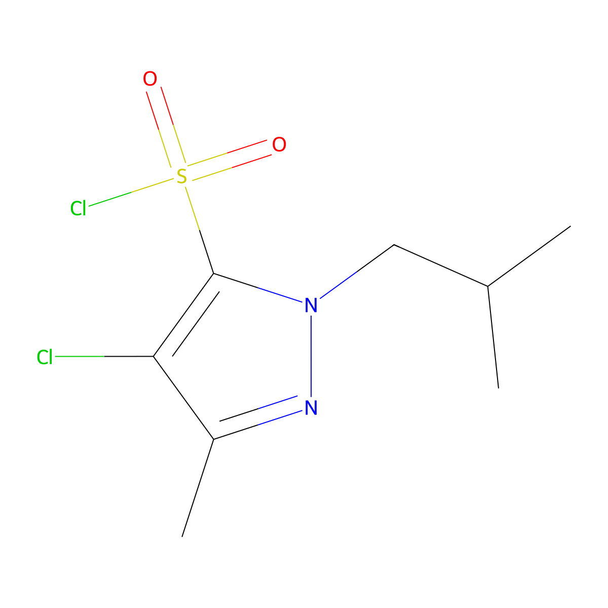 4-chloro-1-isobutyl-3-methyl-1H-pyrazole-5-sulfonyl chloride molecular structure, CAS 1245808-15-4