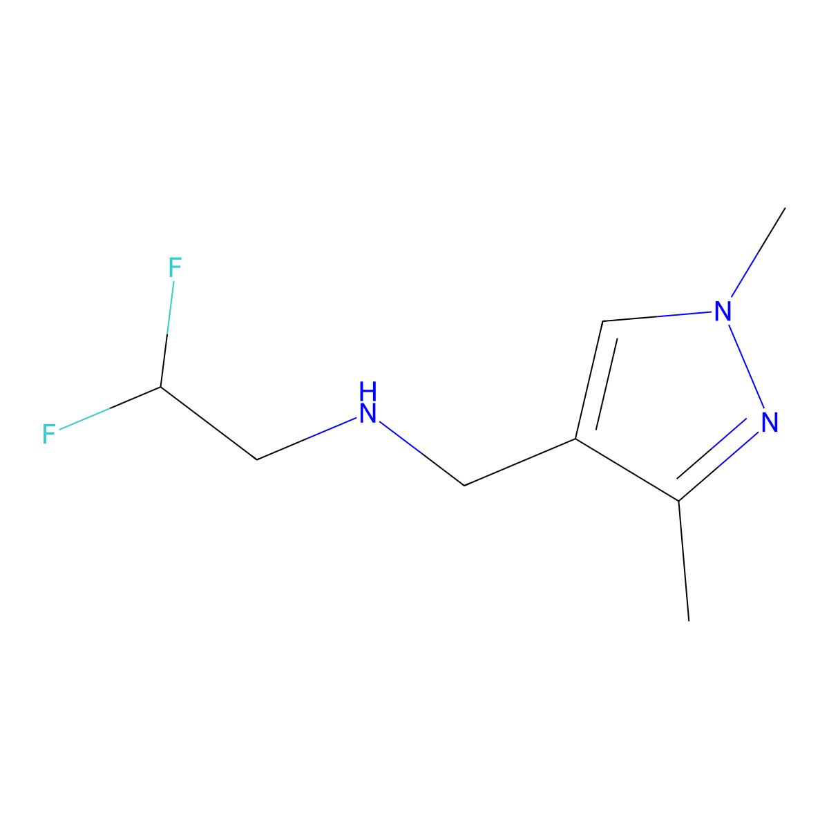 N-[(1,3-dimethyl-1H-pyrazol-4-yl)methyl]-2,2-difluoroethanamine molecular structure, CAS 1245808-27-8