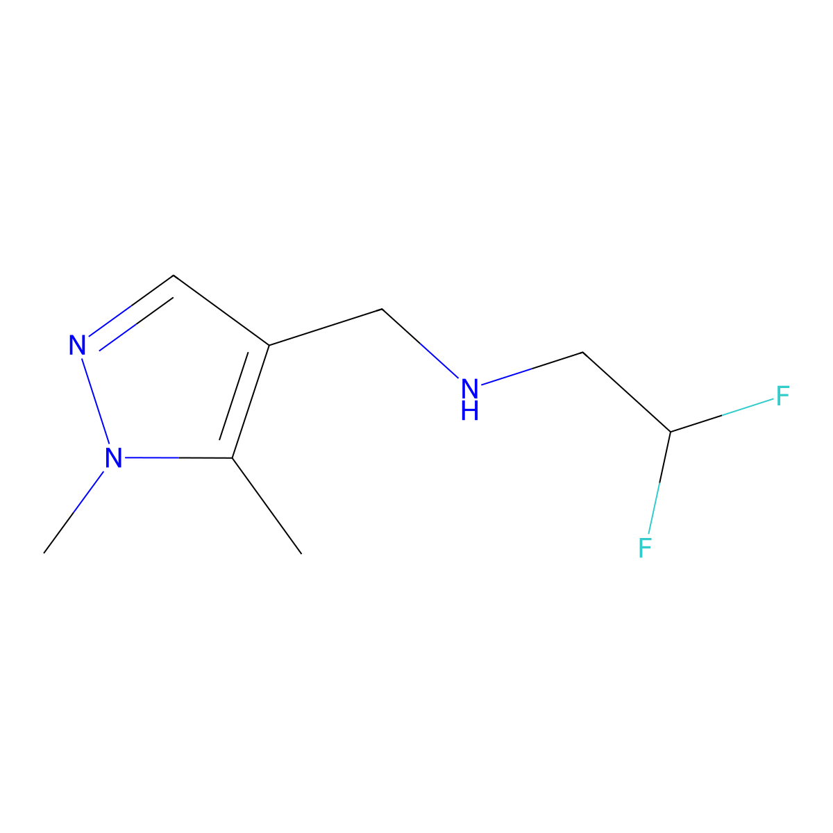 N-((1,5-Dimethyl-1H-pyrazol-4-yl)methyl)-2,2-difluoroethanamine molecular structure, CAS 1245808-54-1