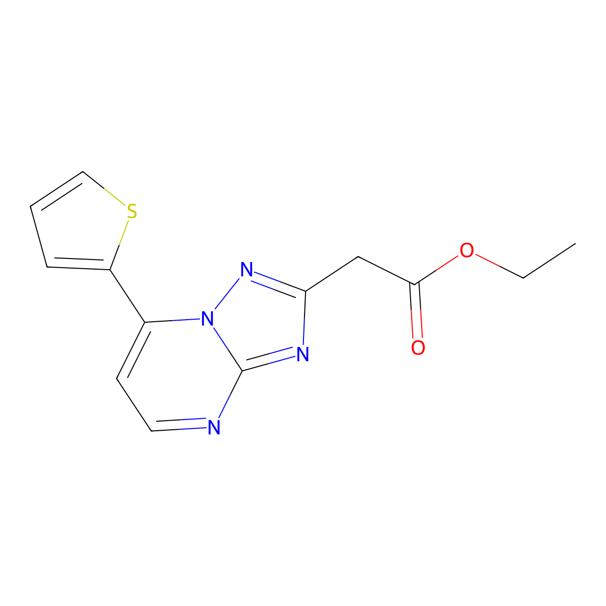 Ethyl 2-(7-(thiophen-2-yl)-[1,2,4]triazolo[1,5-a]pyrimidin-2-yl)acetate molecular structure, CAS 1245808-62-1