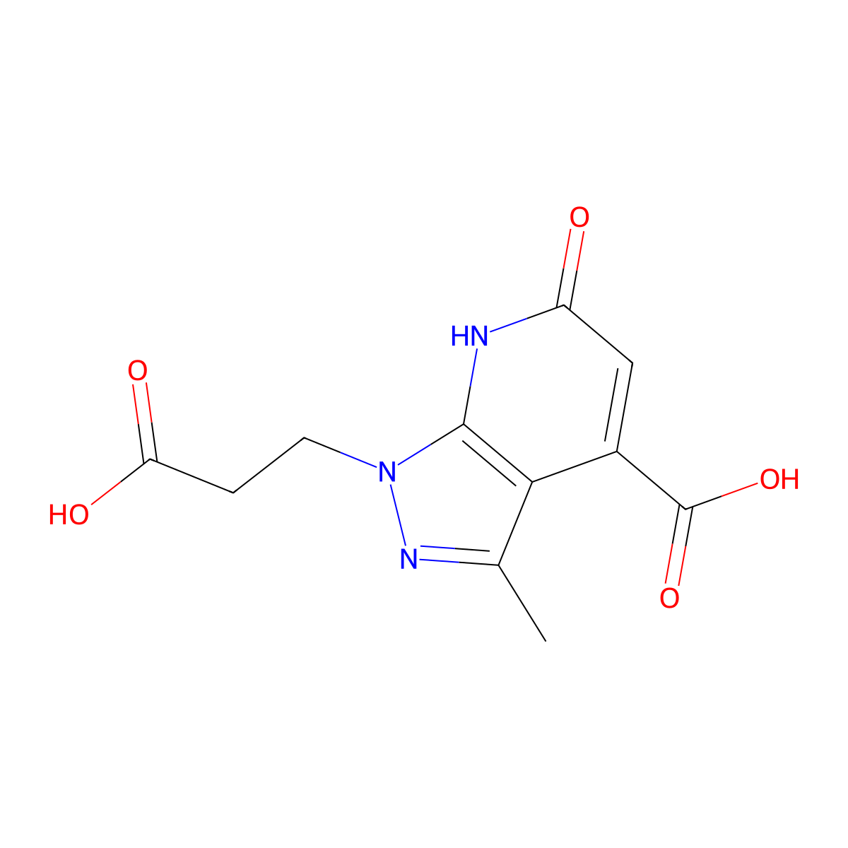 1-(2-carboxyethyl)-3-methyl-6-oxo-6,7-dihydro-1H-pyrazolo[3,4-b]pyridine-4-carboxylic acid molecular structure, CAS 1245808-63-2