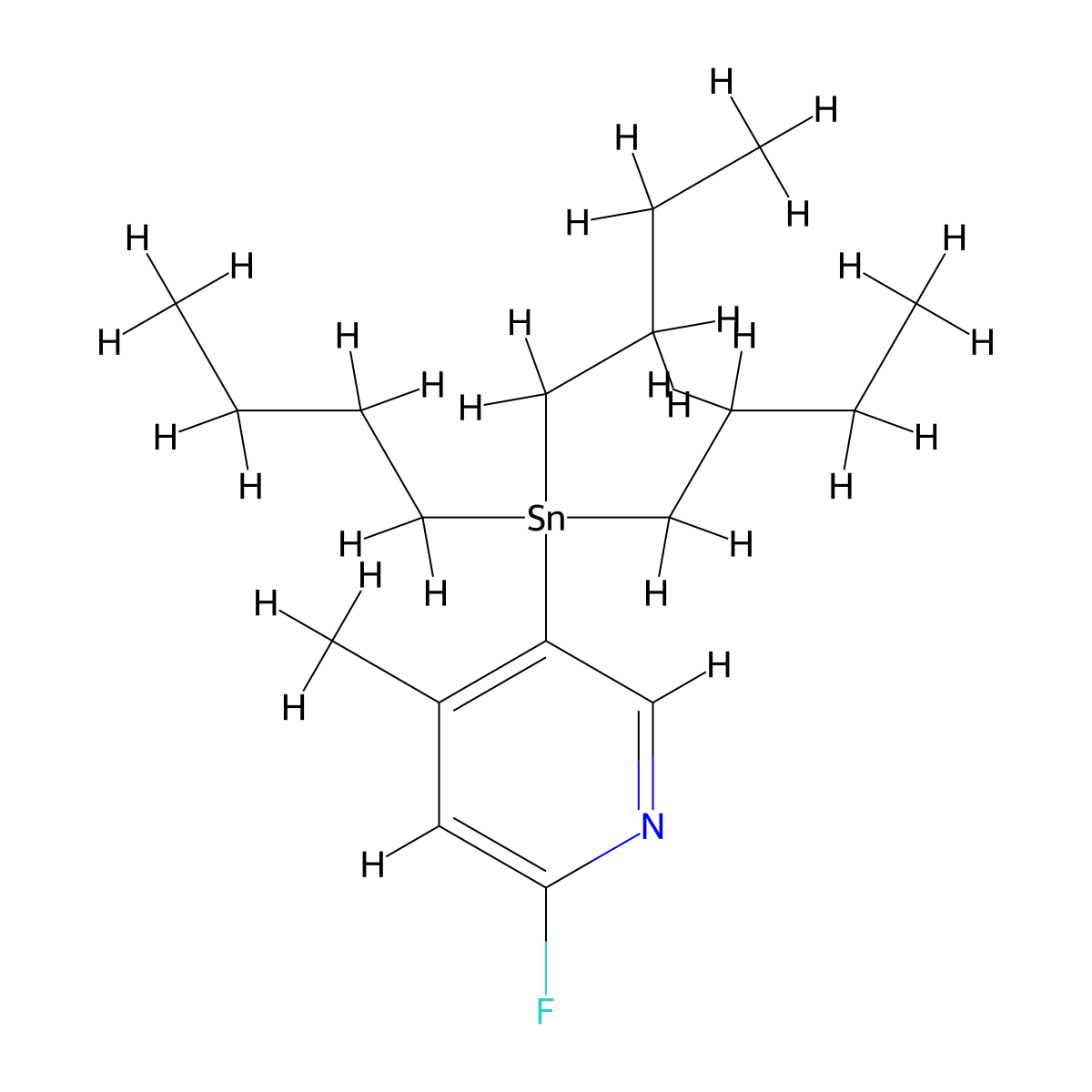 2-Fluoro-4-methyl-5-(tributylstannyl)pyridine molecular structure, CAS 1245816-06-1