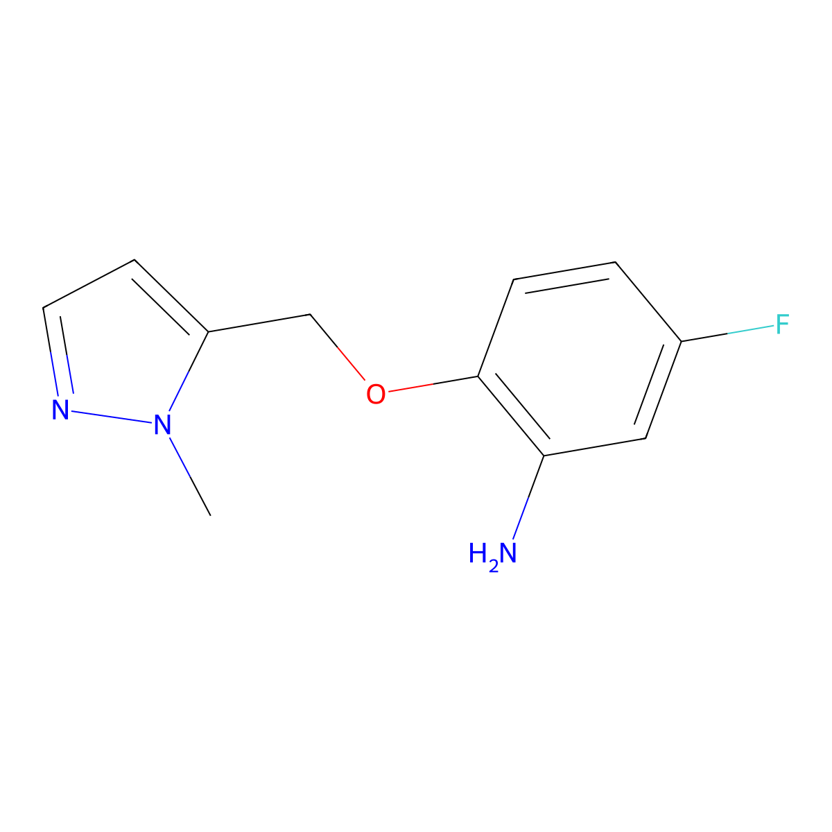 5-fluoro-2-[(1-methyl-1H-pyrazol-5-yl)methoxy]aniline molecular structure, CAS 1245822-72-3