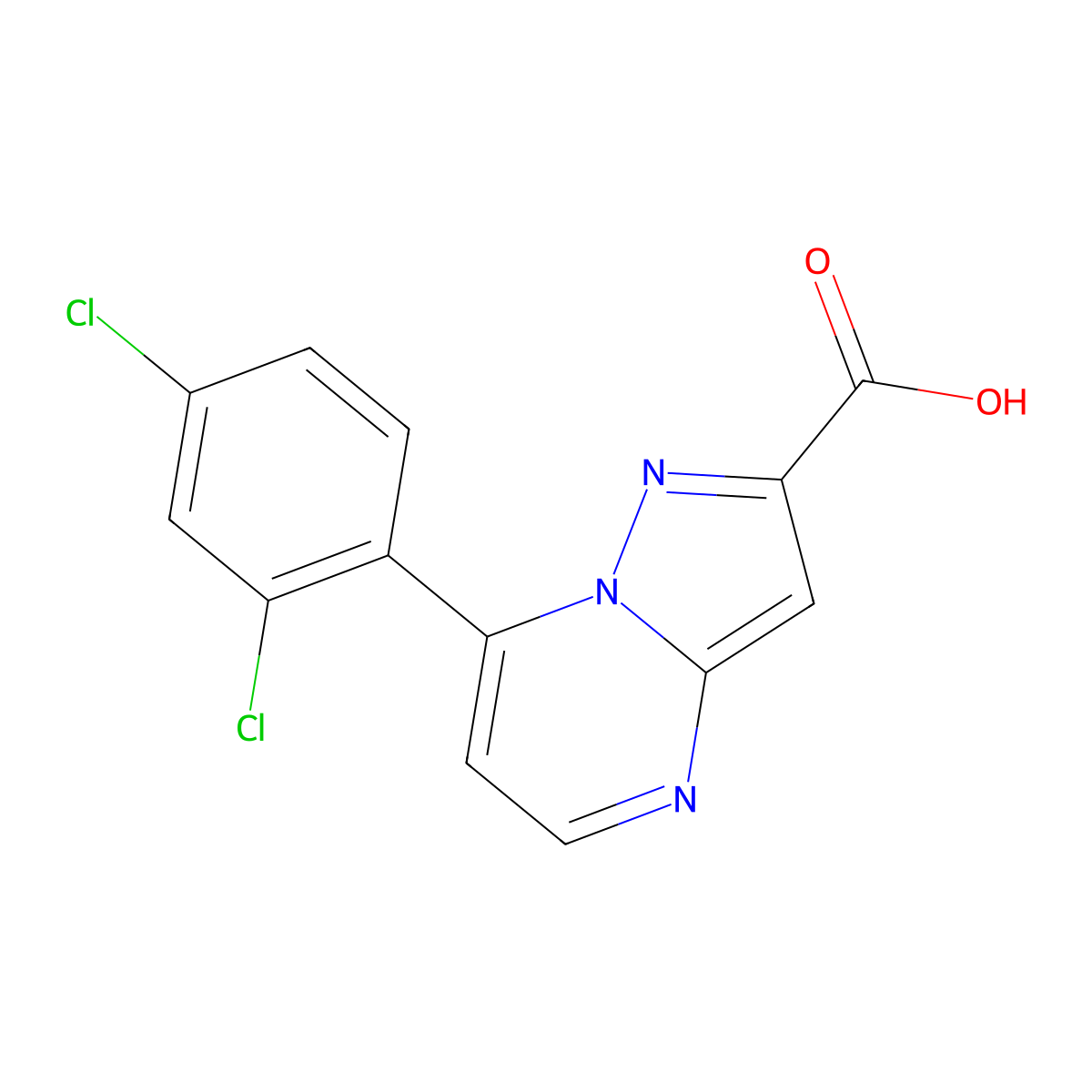 7-(2,4-Dichlorophenyl)pyrazolo(1,5-a)pyrimidine-2-carboxylic acid molecular structure, CAS 1245823-13-5