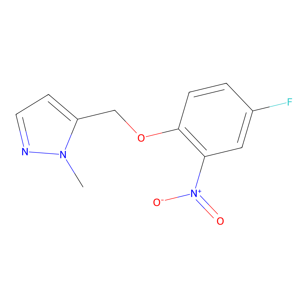 5-((4-Fluoro-2-nitrophenoxy)methyl)-1-methyl-1H-pyrazole molecular structure, CAS 1245823-45-3